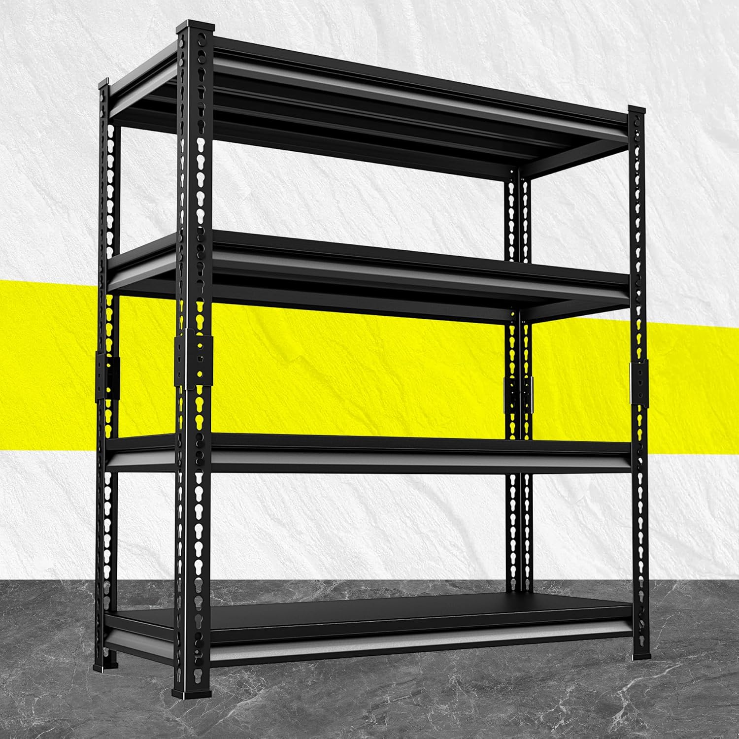 Heavy Duty Garage Shelving, 48”W×16”D×72”H Metal Shelving Units and Storage, 2000LBS Loads Garage Storage Shelves, Adjustable Racks and Shelving for Garages, Warehouses, Kitchen (Black)