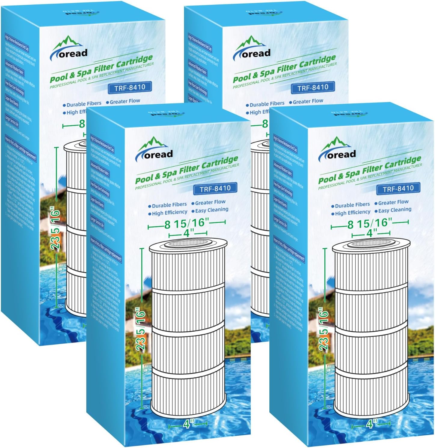 TOREAD Pack of 4 Pool Filter Compatible with Jandy CS100, R0462200, PJANCS100, Ultral-B2, Porpoise PP-B2, Unicel C-8410, Filbur FC-0821,SD-01070,100 Sq. Ft Pool Filter Cartridge