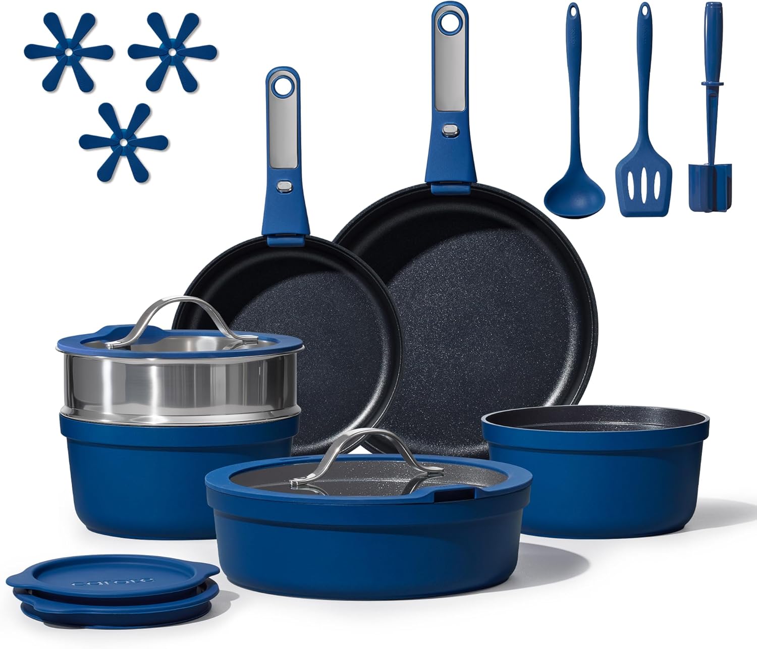 CAROTE 22pcs Pots and Pans Set Non Stick, Nonstick Cookware Set, Dishwasher/Oven/Fridge Safe Pots and Pans, Removable Handle RV Oven Safe Cookware, Induction Kitchen Set, Blue
