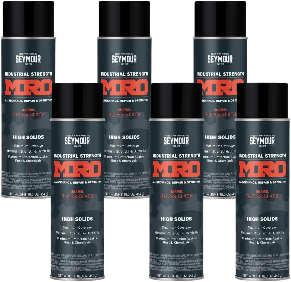 SEYMOUR 620-1415 Industrial MRO High Solids Spray Paint, Gloss Black, 16 Ounce Case: 6 Units