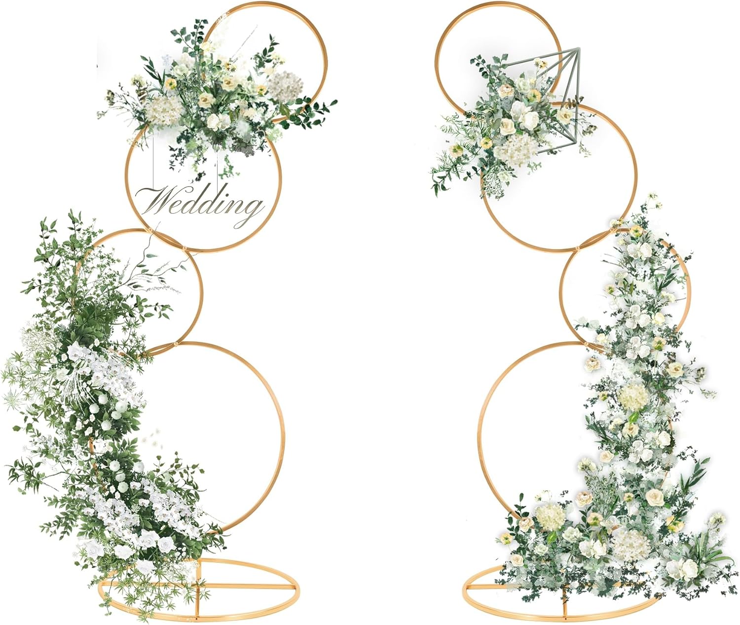 Arch Backdrop Stand 5Ft Wedding Round Hoop Backdrop Stand, 4 Tier Floral Balloon Arch Stand for Wedding Centerpiece Baby Shower Birthday Ceremony Background Decoration (White, 2 Pcs)