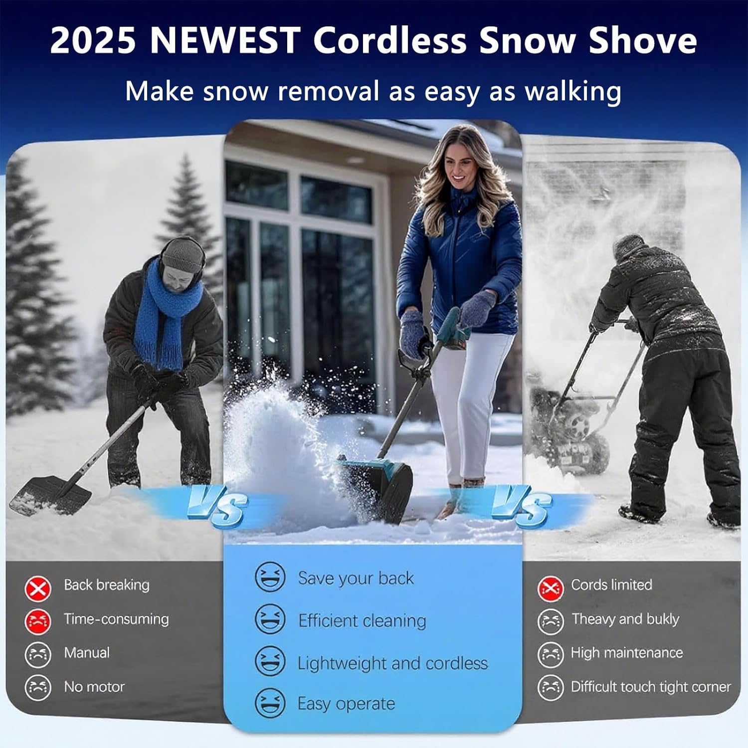 Electric Snow Thrower, Cordless Snow Shovel with Brushed Motor,Lightweight Design, for Walkways, Stairs, Driveway Onebattery