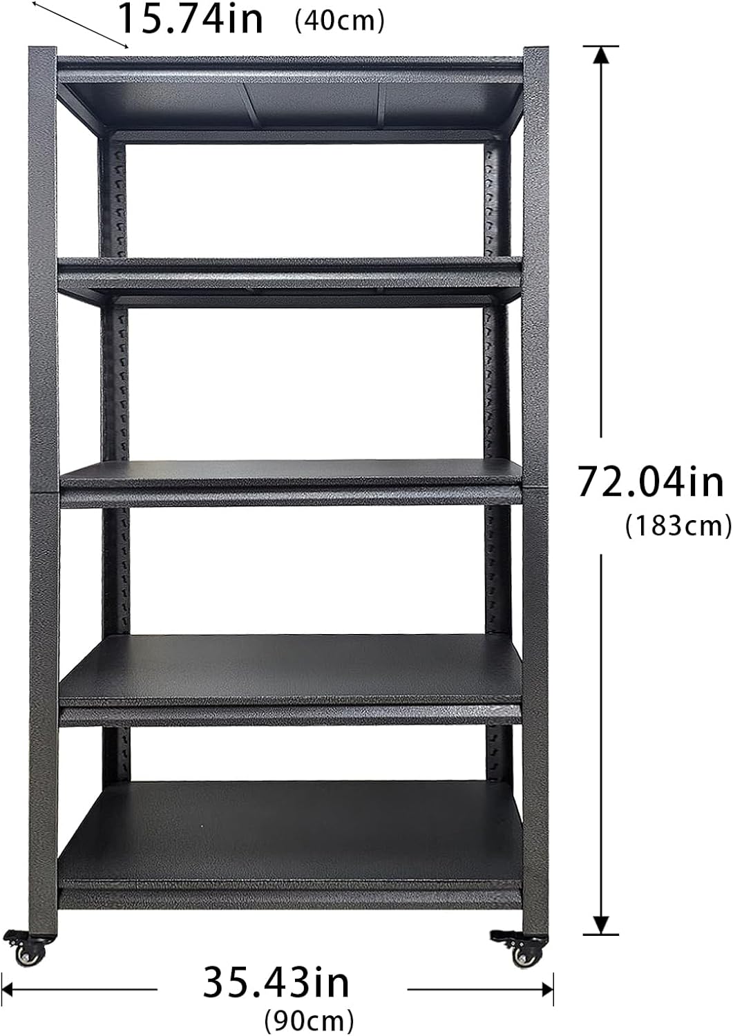 5-Tier Garage Storage Shelves,Heavy-Duty Unit with Wheels,Easy to Assemble Adjustable Metal Garage Shelving for Kitchen Warehouse Tool Room(Size:90cmX40cmX183cm)