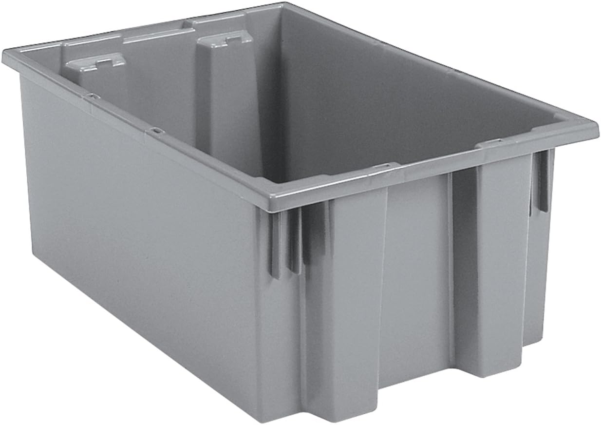Akro-Mils 35190 Nest and Stack Plastic Storage Container and Distribution Tote, (19-1/2-Inch L x 15-1/2-Inch W x 10-Inch H), Gray, (6-Pack)