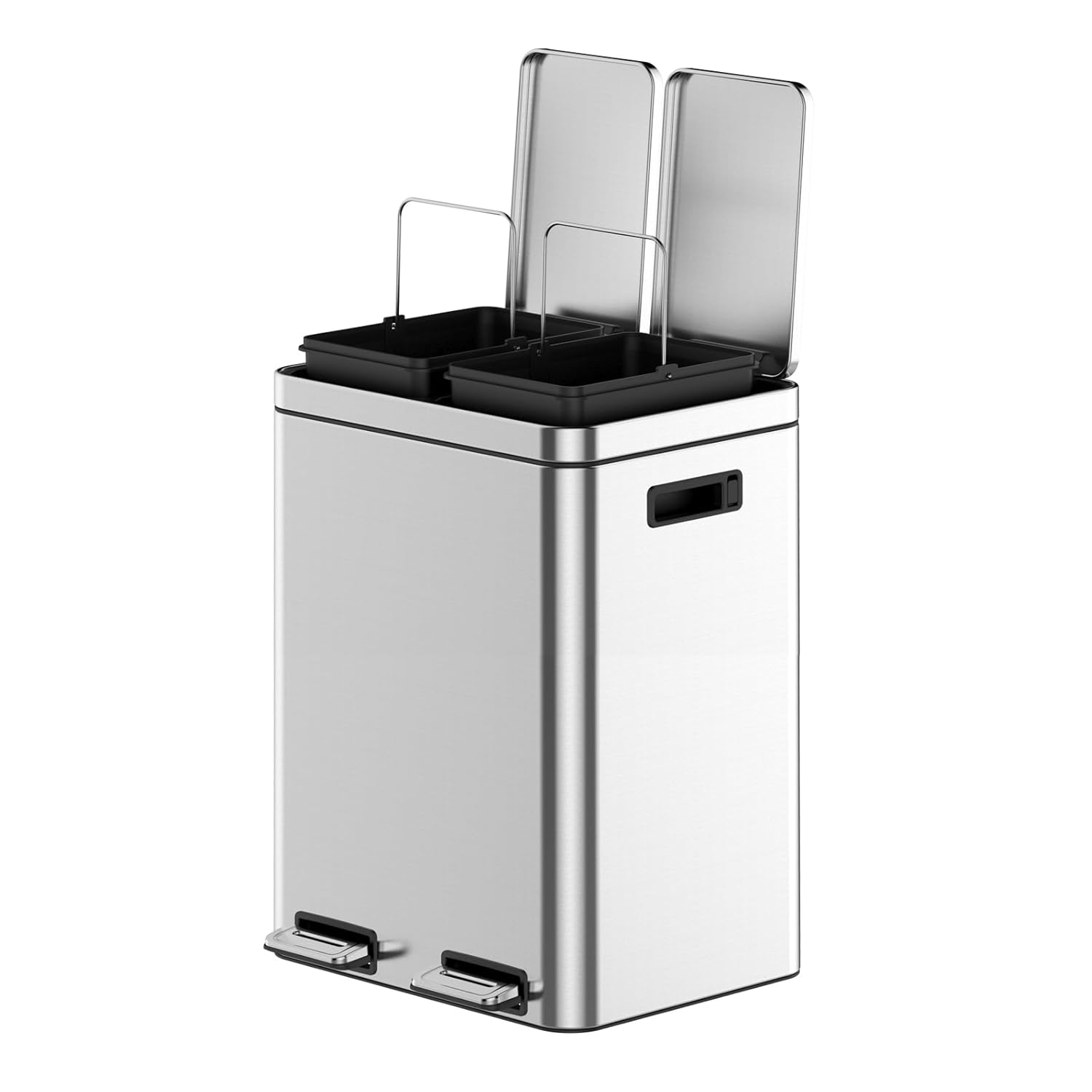 10.6 Gallon Dual Trash Can, Stainless Steel Kitchen Waste Bin, 40L High-Capacity Hands Free Garbage Can Heavy Duty Brushed for Home Kitchen Bathroom Bedroom Office