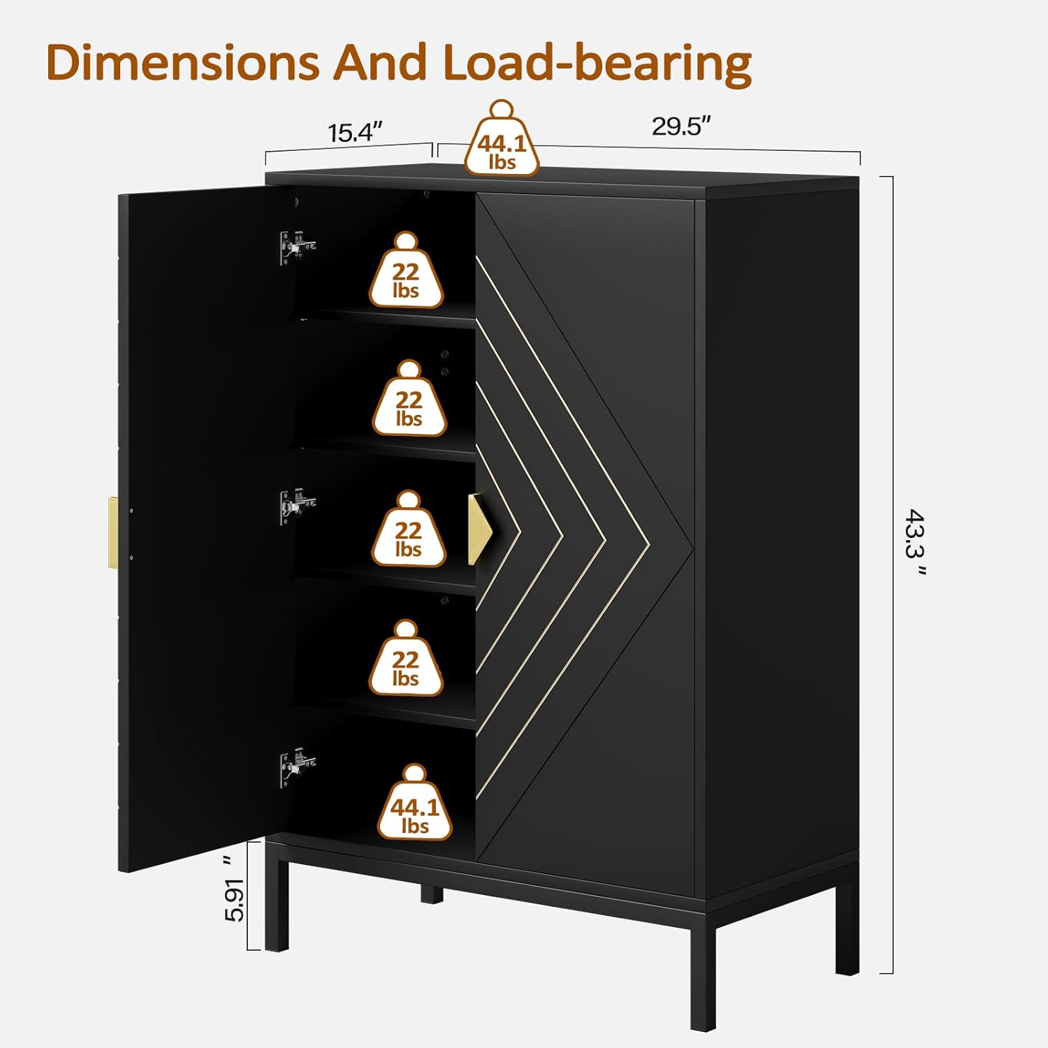 Wooden Shoe Cabinet with Doors, 5-Tier Shoe Storage Cabinet with Adjustable Shelves, Narrow Shoe Rack Organizer Cabinet for Entryway, Hallway (Black)