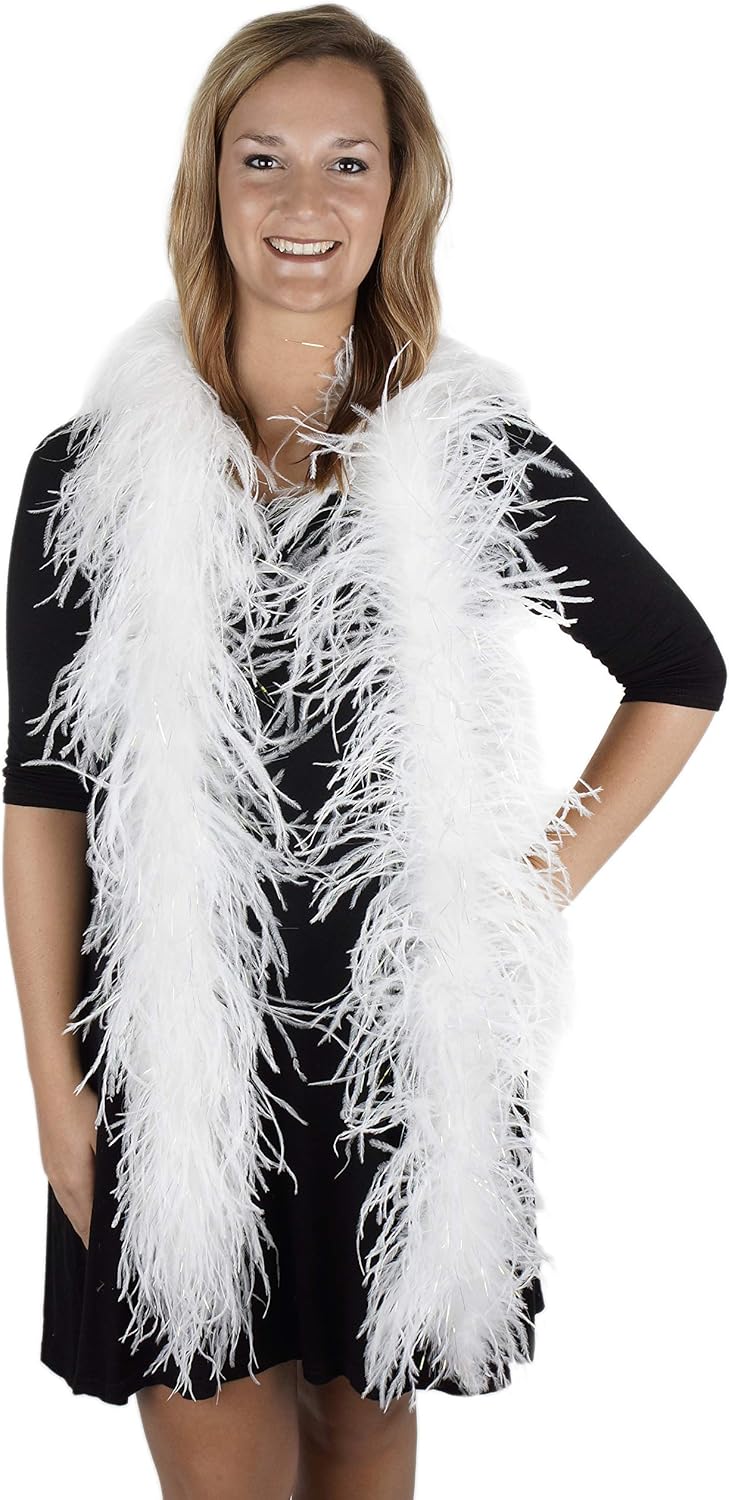 ZUCKER 6' Ostrich Feather Boa-White/Opal Lurex 1920's Flapper Costume Accessory