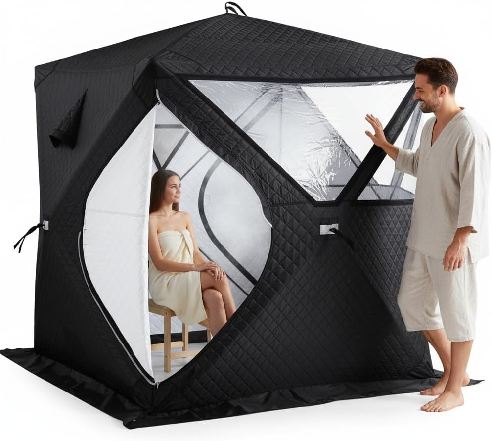 Outdoor Sauna Tent, 4-Person Portable Steam & Dry Sauna, Heavy-Duty Oxford Cloth & Carbon Steel Frame, Easy Setup for Camping, Backyard & Home Gym, Black