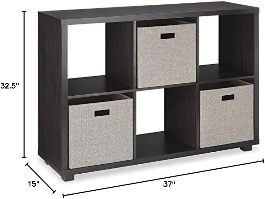 Whitmor Deluxe 6 Cube Organizer with 3 Fabric Cubes, Espresso