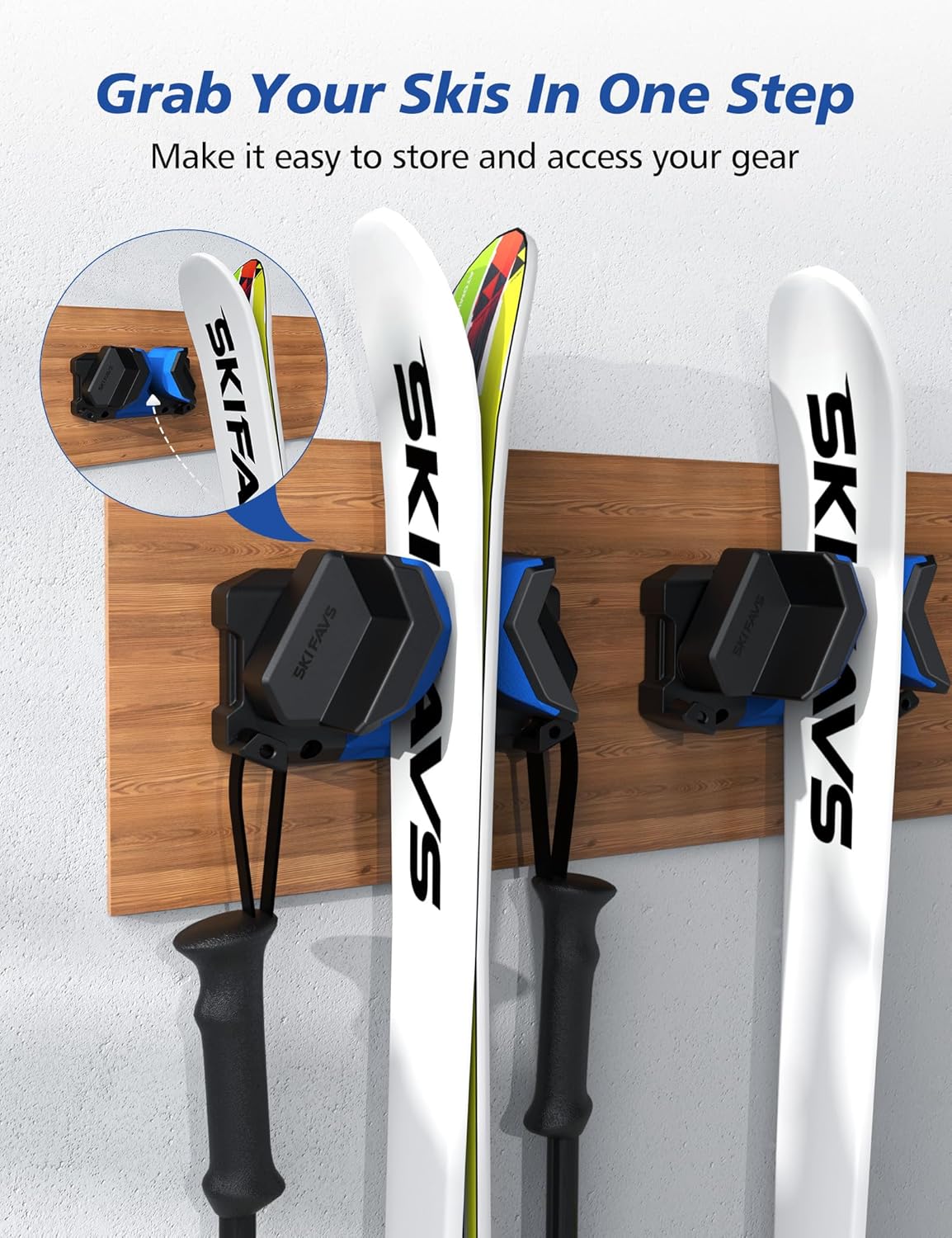 Ski Wall Mount, Ski Snowboard Storage Rack Tool Organizers Wall Mount, Ski Storage Rack for Garage Organizer, Fits Any Ski or Snowboard, Heavy Duty Nonslip Snowboard Wall Storage Rack - Blue
