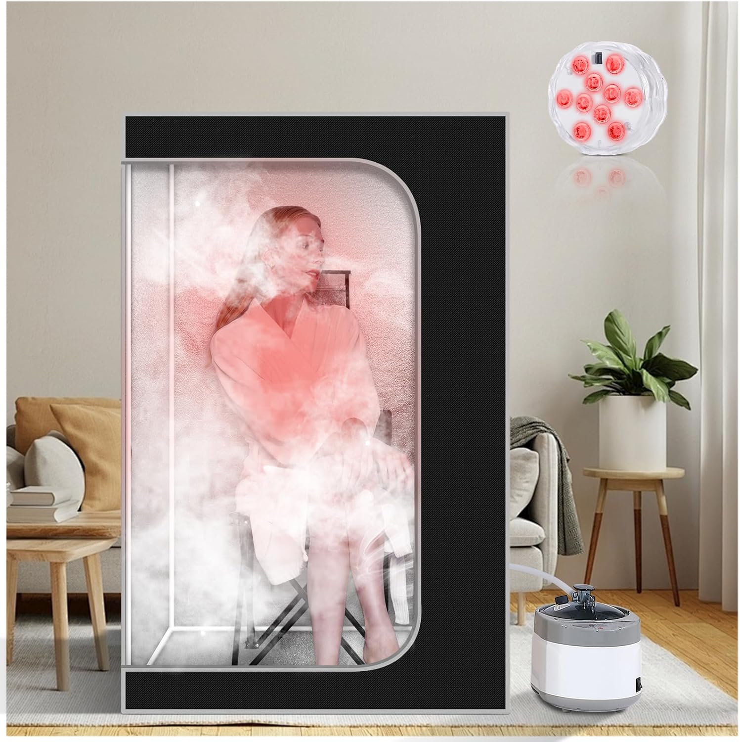 Smartmak Portable Infrared Sauna Box for Home with 660nm Red Light Therapy Lamp, Full Body Dry Sauna Tent, Personal Saunas with 6 Heaters, Heated Foot Pad, Foldable Chair for Body Recovery, BlackGrey