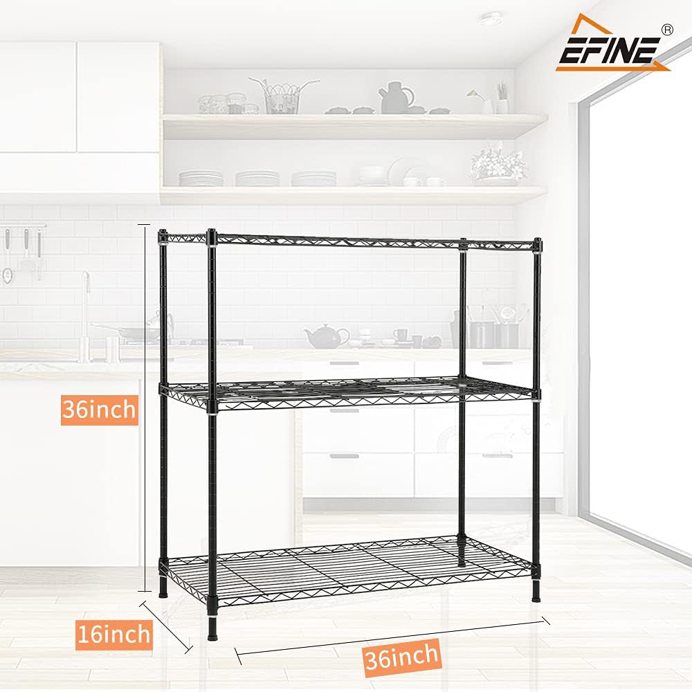 Catalina Creations EFINE 2-Pack 3-Shelf Shelving Unit with 3-Shelf Liners, Adjustable Rack, Steel Wire Shelves, Shelving Units and Storage for Kitchen and Garage (36W x 16D x 36H)