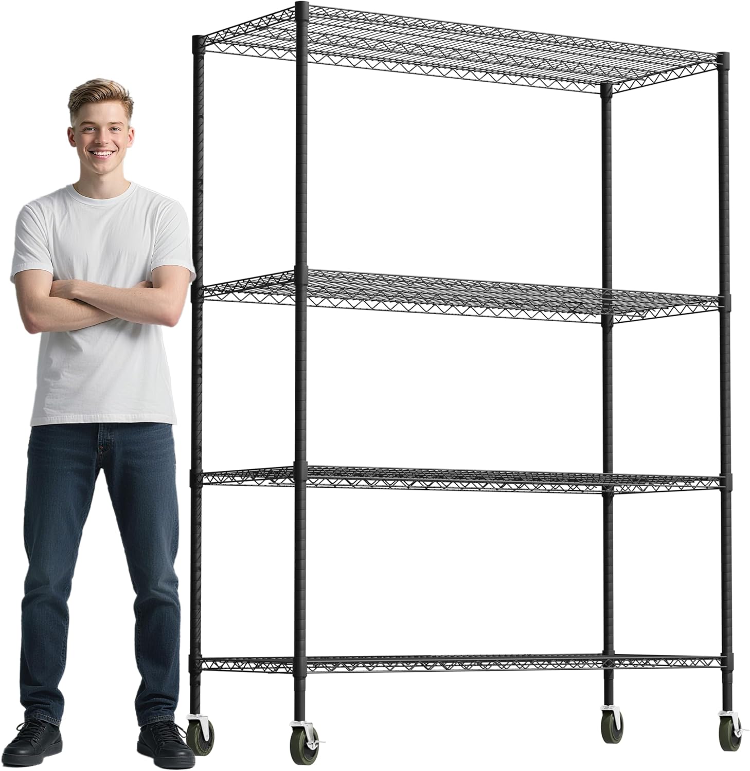 Whitmor 4 Tier Storage Shelves with Wheels, Heavy Duty Metal Shelving Unit, 625 lbs Capacity per Shelf, 2500 lbs Total for Kitchen, Garage, Plant, 55