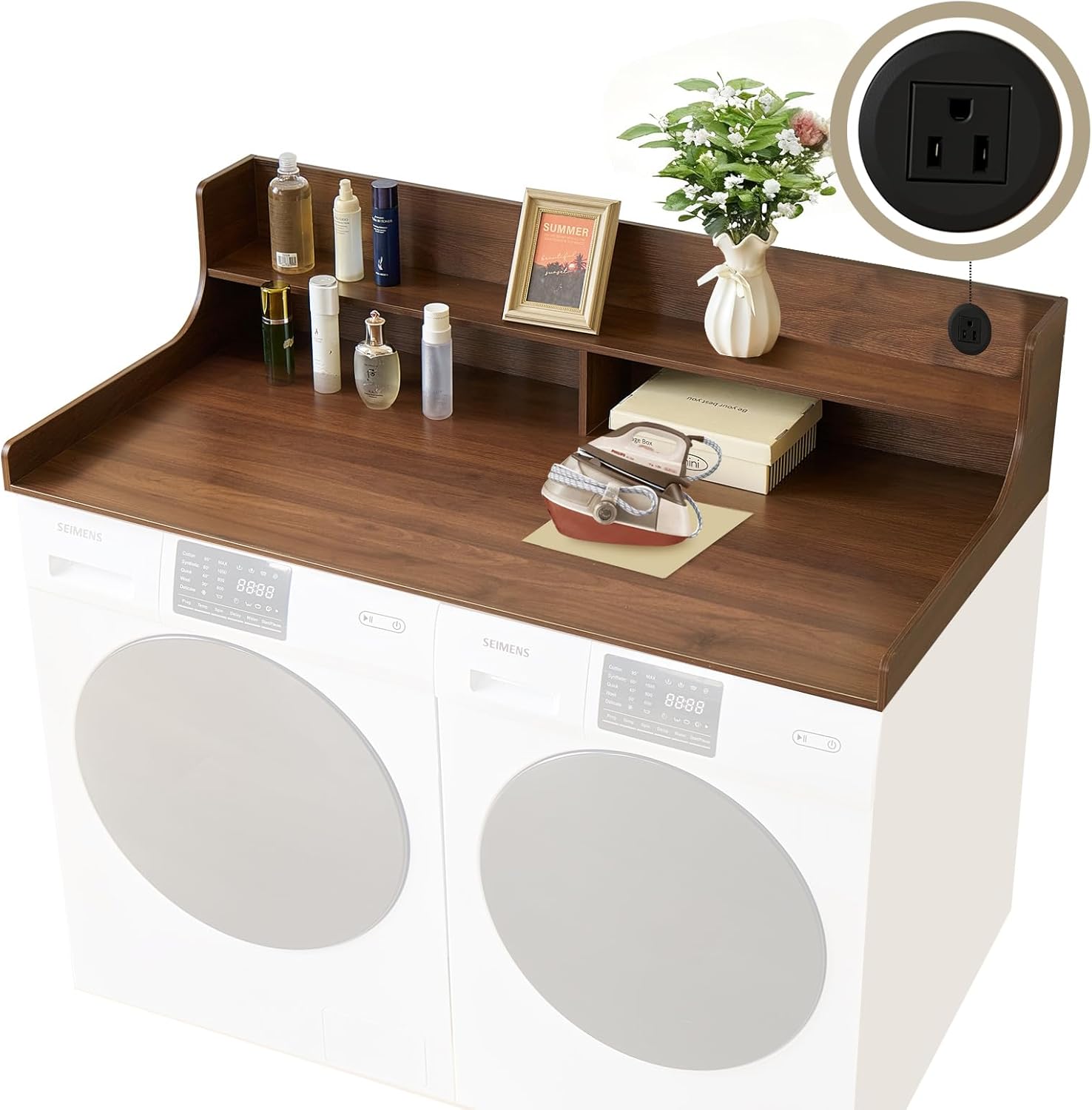 2-Tier Washer and Dryer Countertop with Power Outlet,54