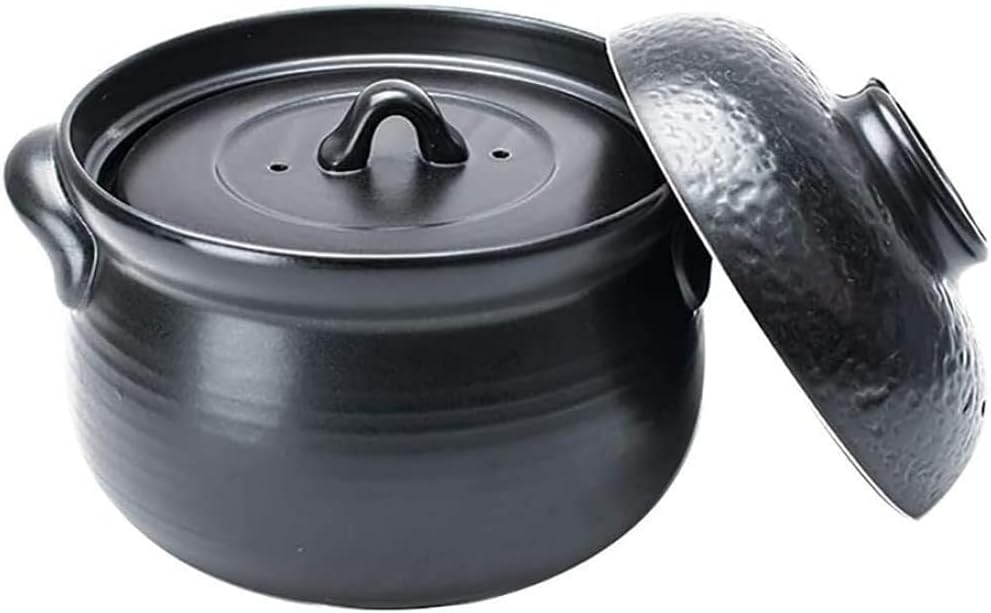 Ceramic Casserole Soup Pot with Double Lid, Large Capacity, Claypot for Home Kitchen, Perfect for Stews, Soups, and Rice – Black