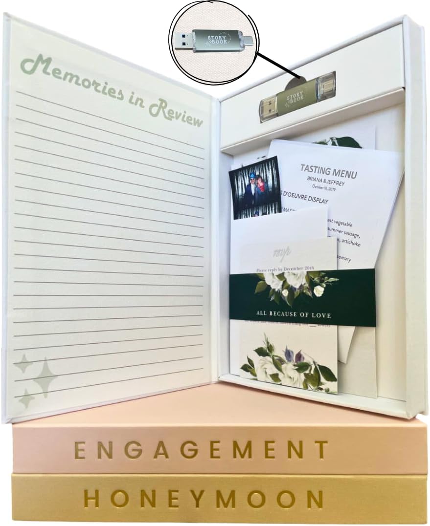 3-in-1 Ultimate Wedding Album Collection: Physical and Digital Photos for Wedding, Engagement, Honeymoon-Wedding Gifts, Bridal Shower Gifts, Keepsake Box, Photo Album, Scrapbook, Memory Box -16GB USB