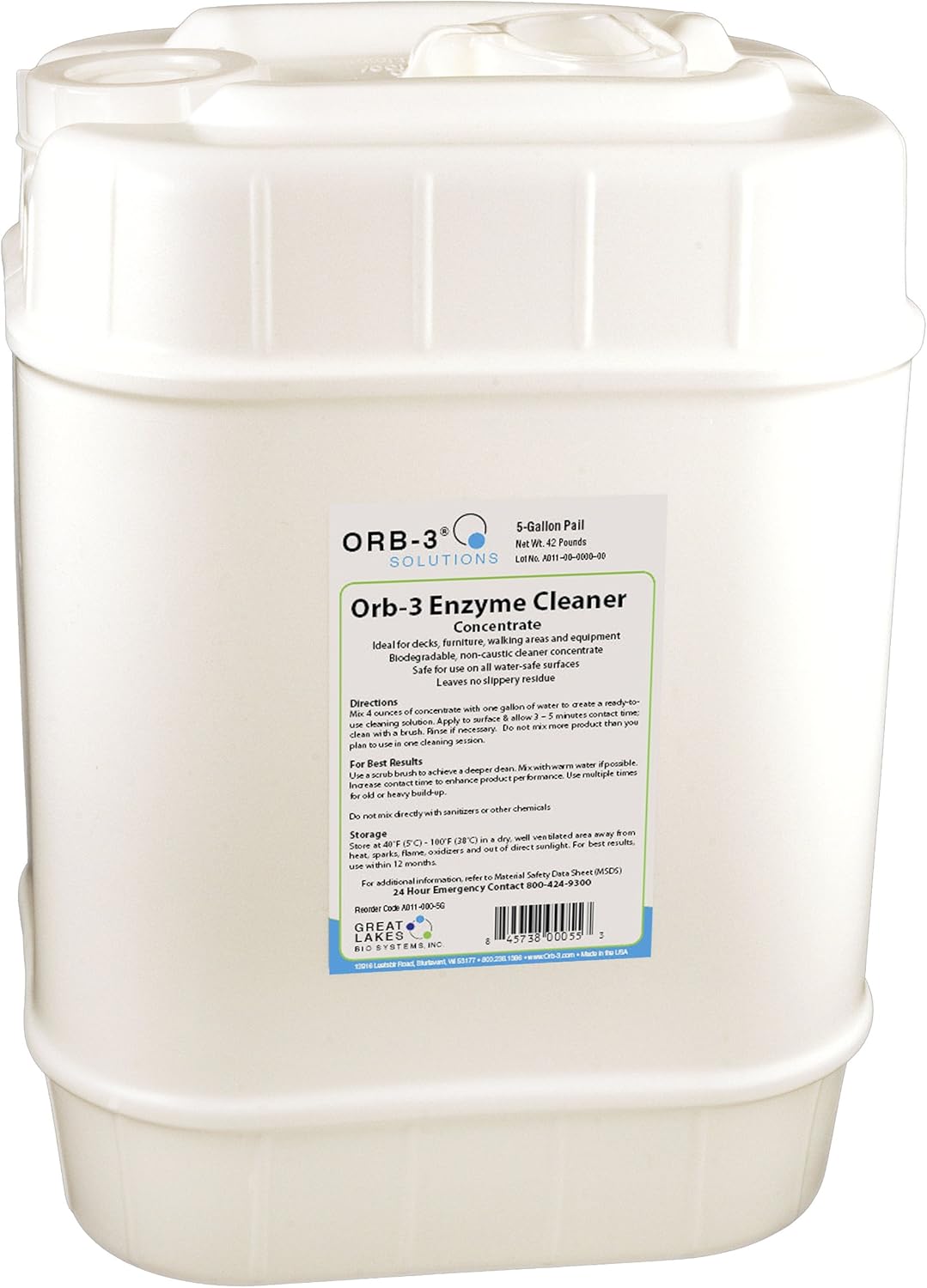 Orb-3 A011-000-5G Enzyme Cleaner Concentrate for Pools, 5-Gallon Pail
