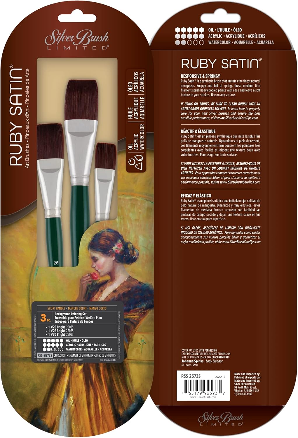 Silver Brush Limited RS-2596 Ruby Satin Size 6 Variety Set, 5pc Premium Long Handle Brushes with Stiff and Flexible Synthetic Bristles, Round, Flat, Bright, Filbert & Cat's Tongue for Oil and Acrylic