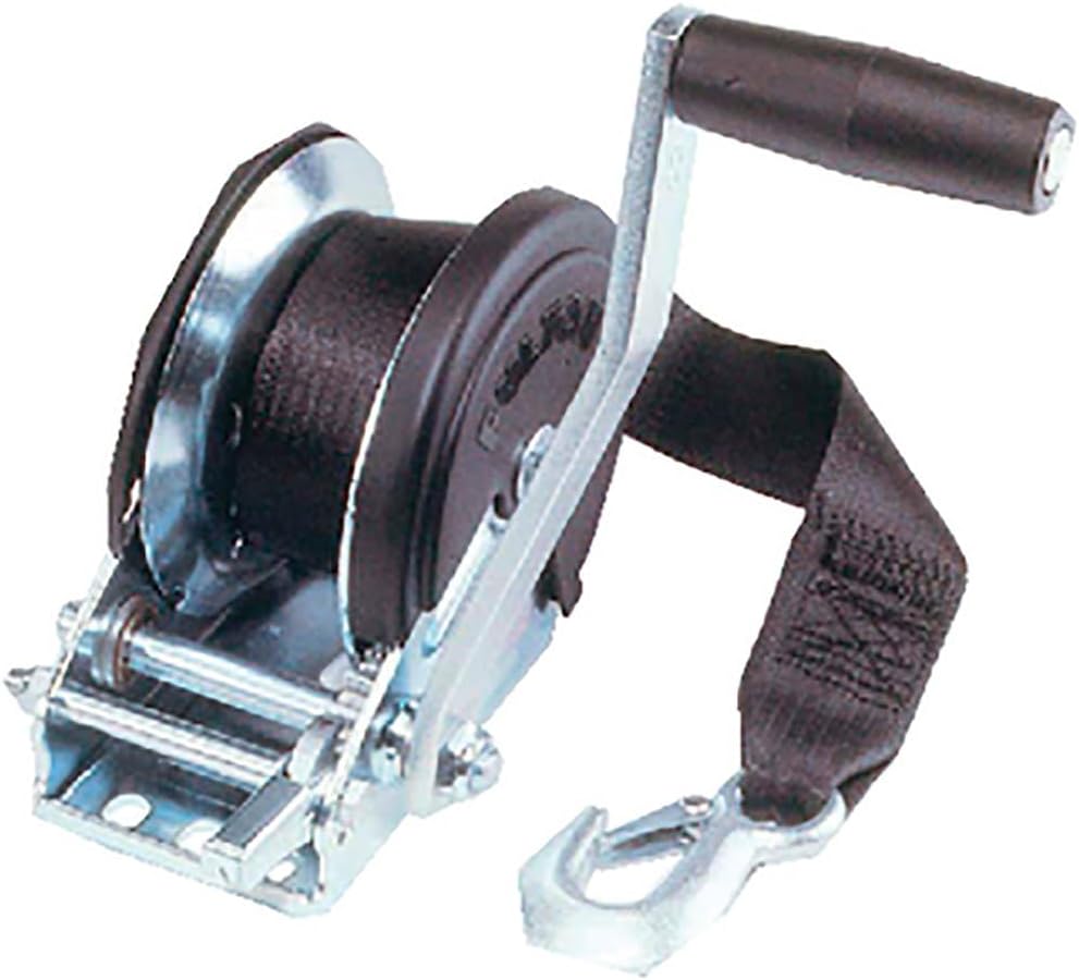 Fulton 142208 Trailer Winch, 20 Foot Winch Strap with Hook, 1,500 lbs. Capacity, Single-Speed Hand Crank Winch, Solid Drum Gear System