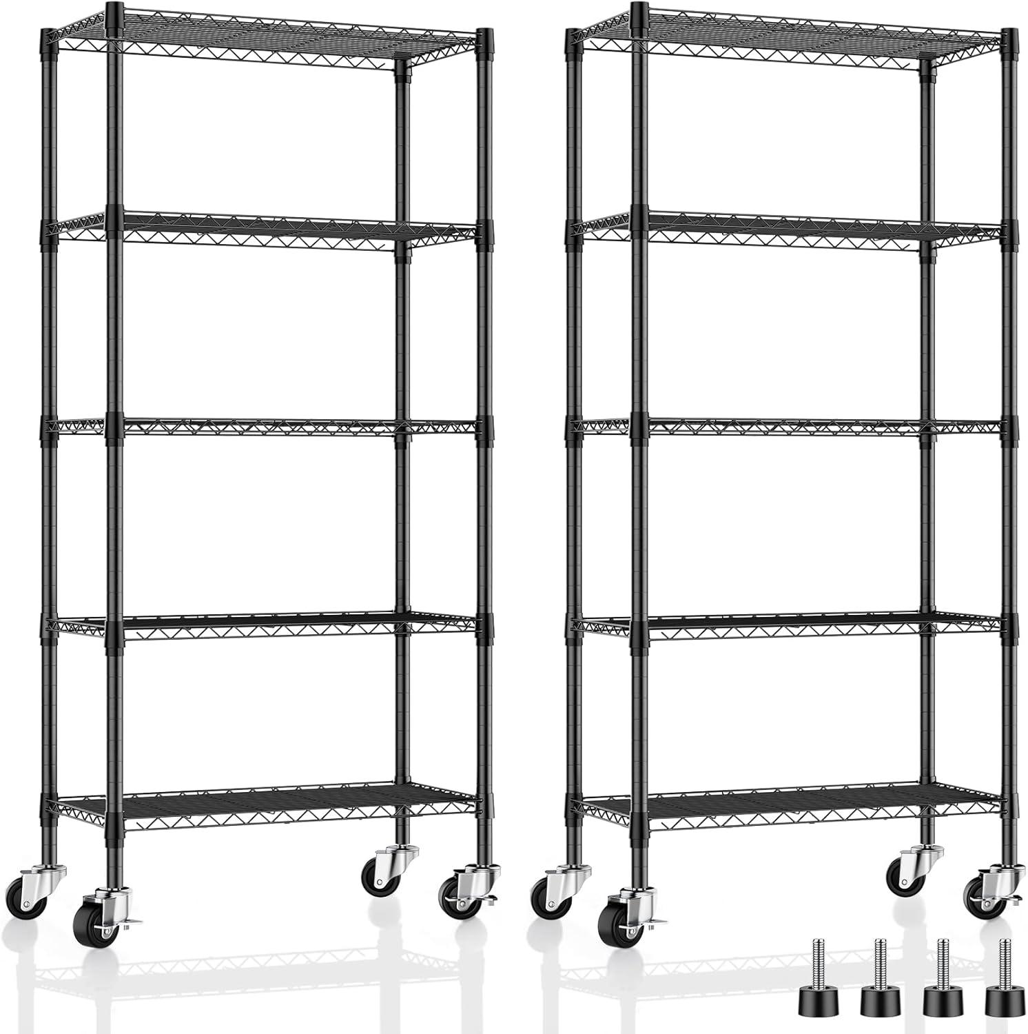 2 Pack 5 Tier Shelving Unit Wire Rack, Heavy Duty Adjustable Shelf Rolling Storage Shelves with Wheels, 14