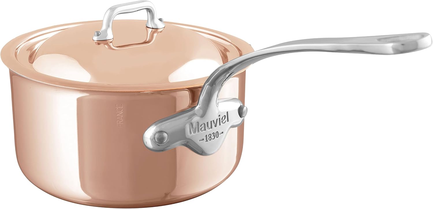 Mauviel M’6S 6-Ply Polished Copper & Stainless Steel Sauce Pan With Lid, And Cast Stainless Steel Handle, Suitable For All Types Of Stoves, 3.4-qt, Made In France