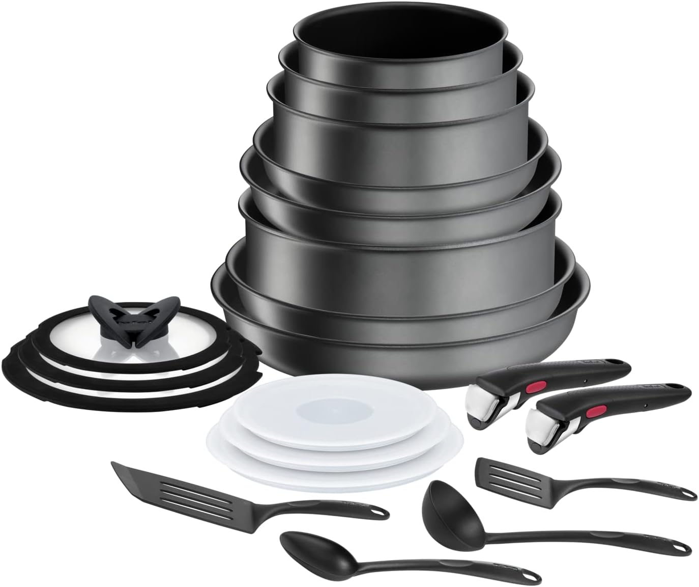 Tefal Ingenio Daily Chef ON 20 pieceNon-Stick Pan Set, 22&24&26&28 cm Frying pans, 16&18&20 cm Saucepans, 24 cm Sautepan, 16&18&20cm Glass Lids, 16&18&20 cm Hermetic Lids, Removable Handles, L7619402