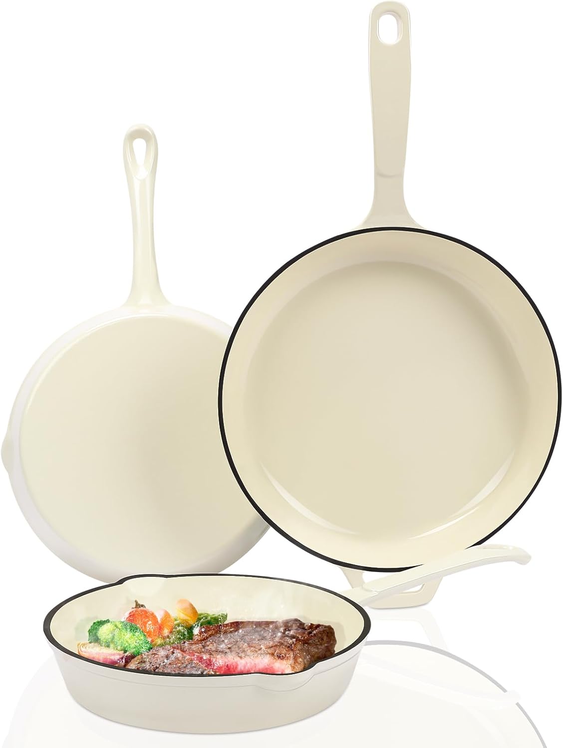 Hisencn Enameled Cast Iron Skillet Set - 3-Piece Fry Pans (8