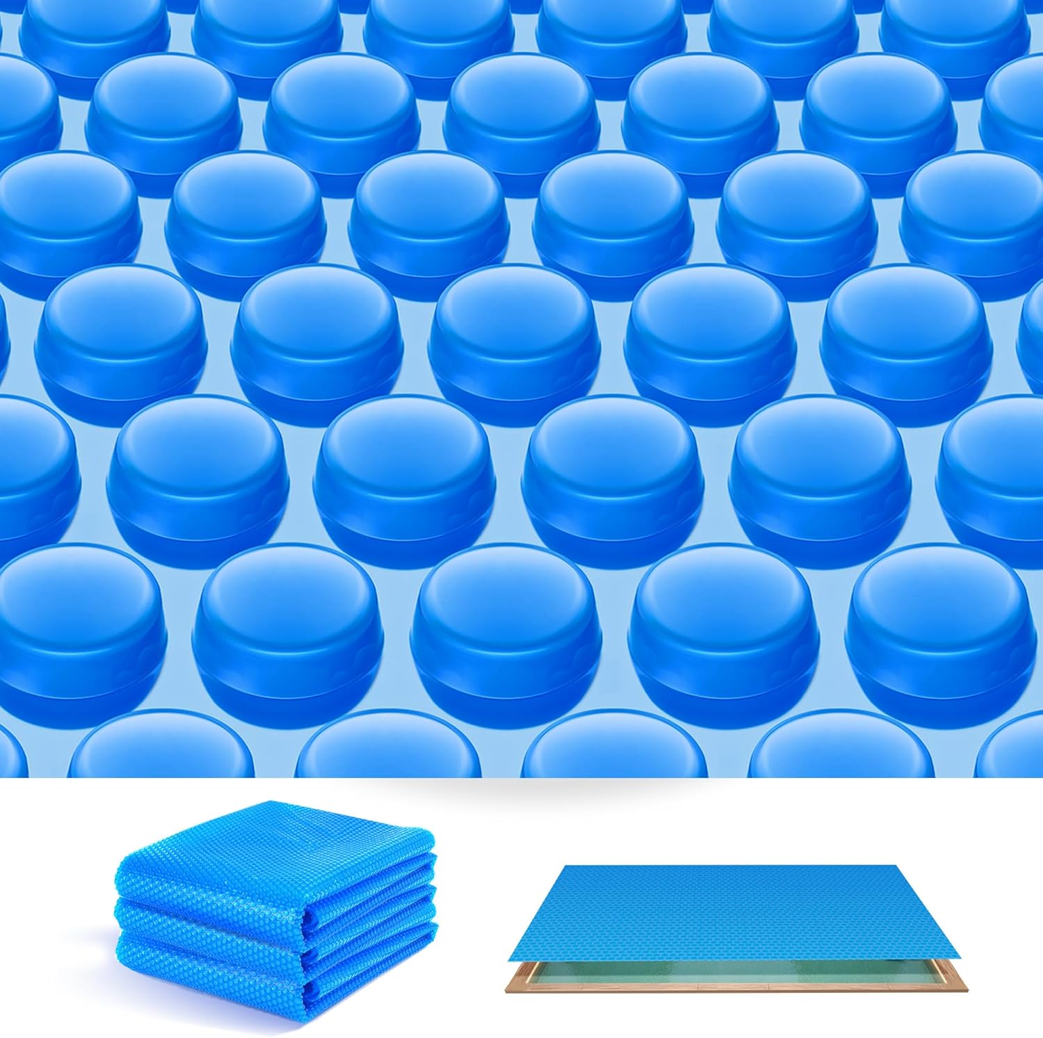 UIRWAY 16 Mil Premium Solar Pool Cover – 16 x 32 ft Blue Bubble Solar Blanket for Inground and Above Ground Pools – Ultra Thick, Long-Lasting, High Heat Retention, Customizable Fit