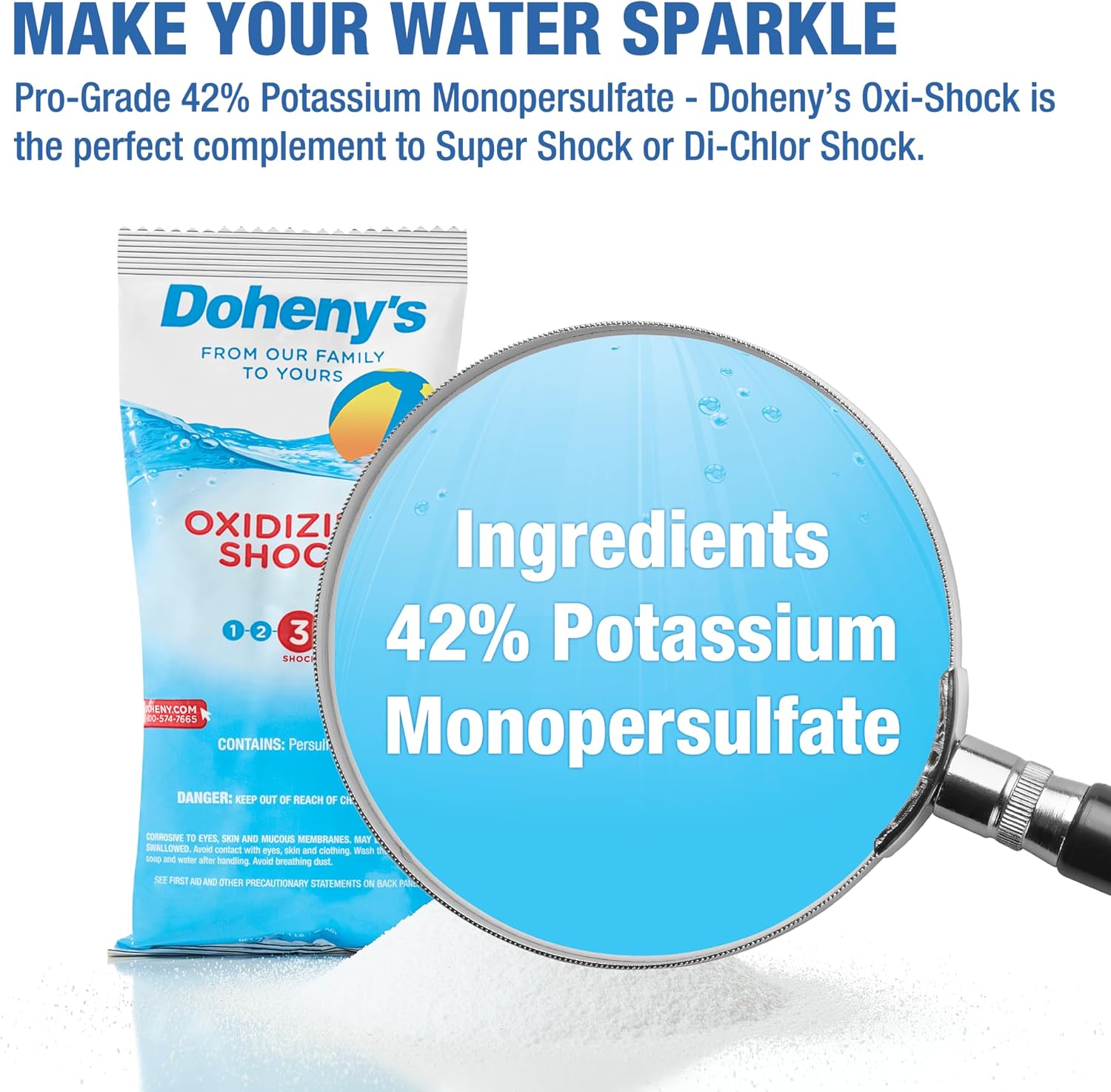 Doheny's Chlorine-Free Oxidizing Shock | Fast-Dissolving | Removes Chloramines & Boosts Free Chlorine | Safe to Swim 15 Minutes After Application | 50 lb. Bucket