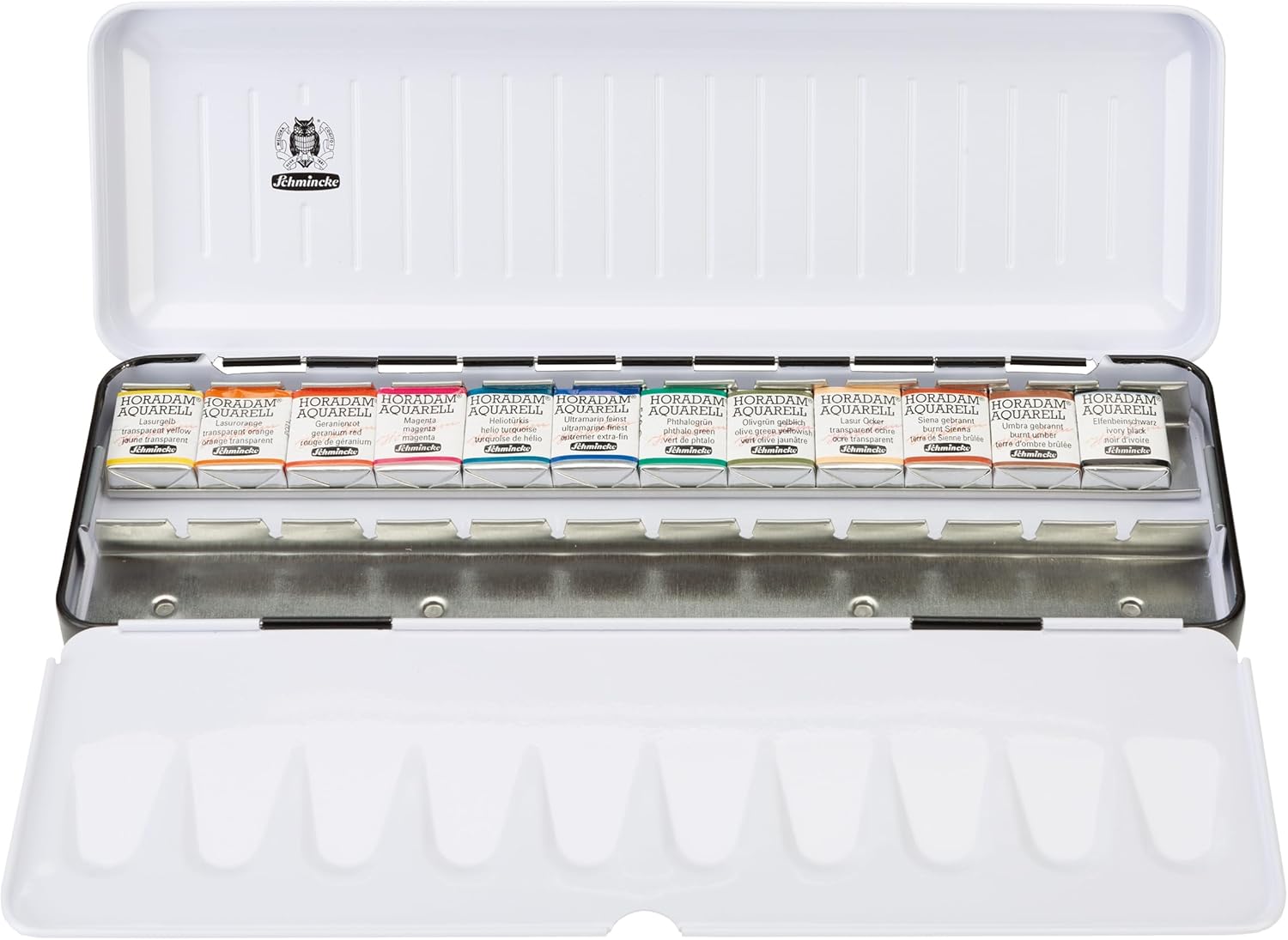 Schmincke Horadam Aquarell Artist Watercolor - Set of 12, Special Black Metal Box, Assorted, Half Pans