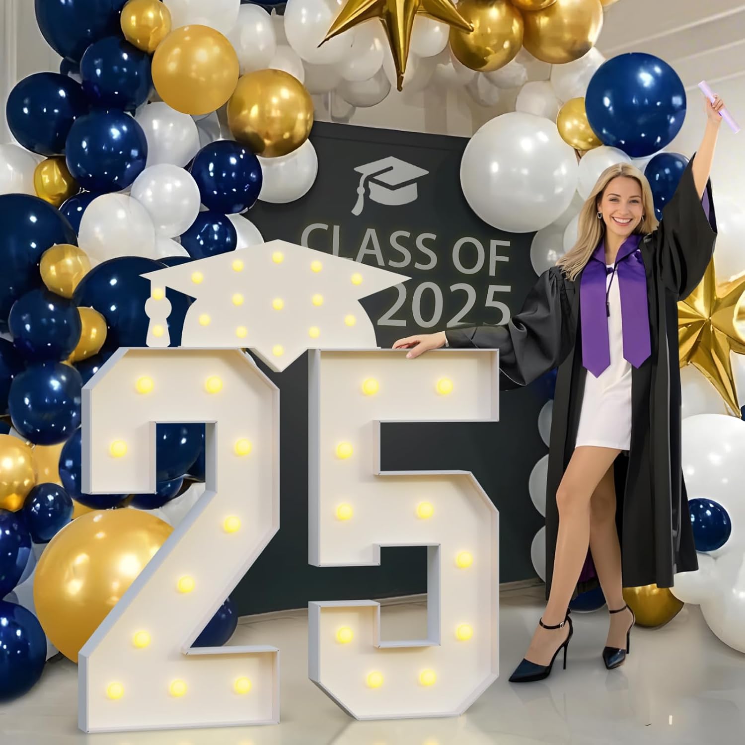 2025 Graduation Party Decorations, 4FT Light Up Number 25 for Graduation Decorations 2025, Graduations Marquee Light Up Numbers 4 Feet Tall, White