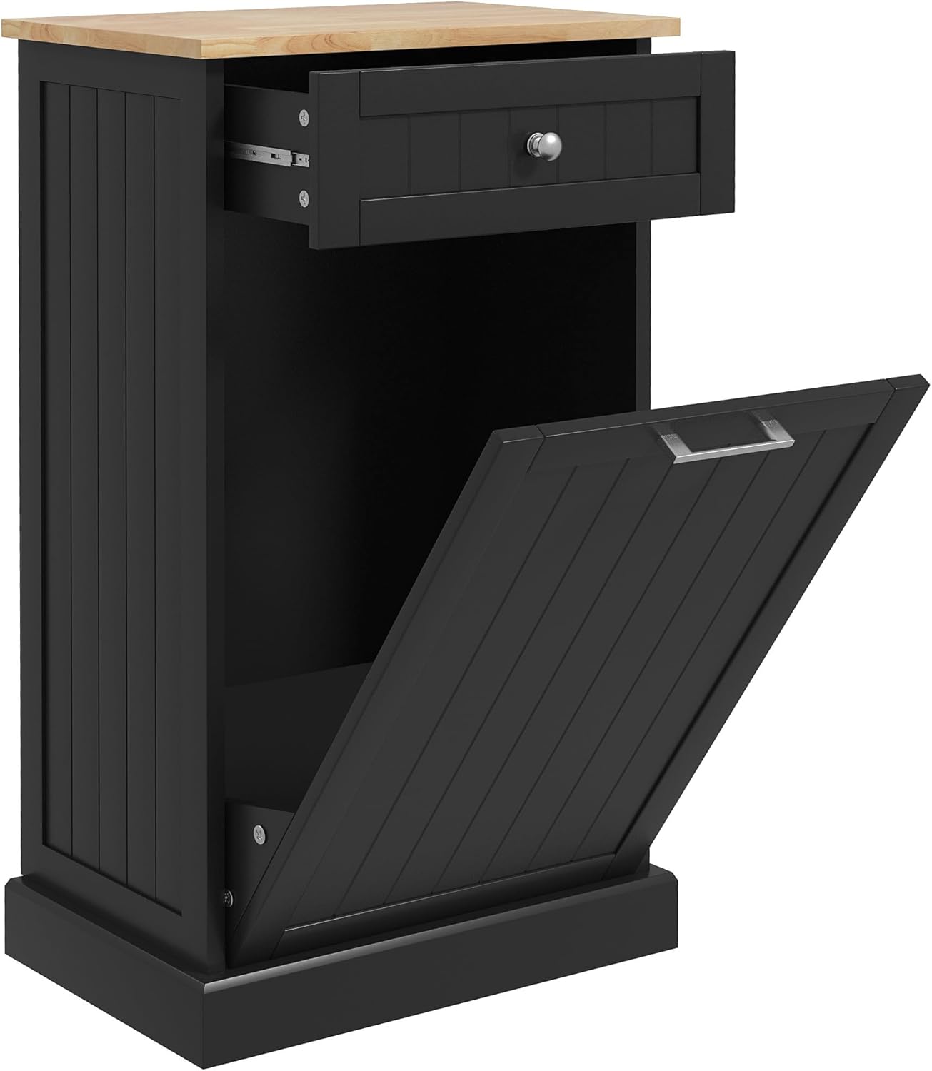 HOMCOM Kitchen Tilt Out Trash Bin Cabinet Free Standing Recycling Cabinet Trash Can Holder with Drawer, Light Gray