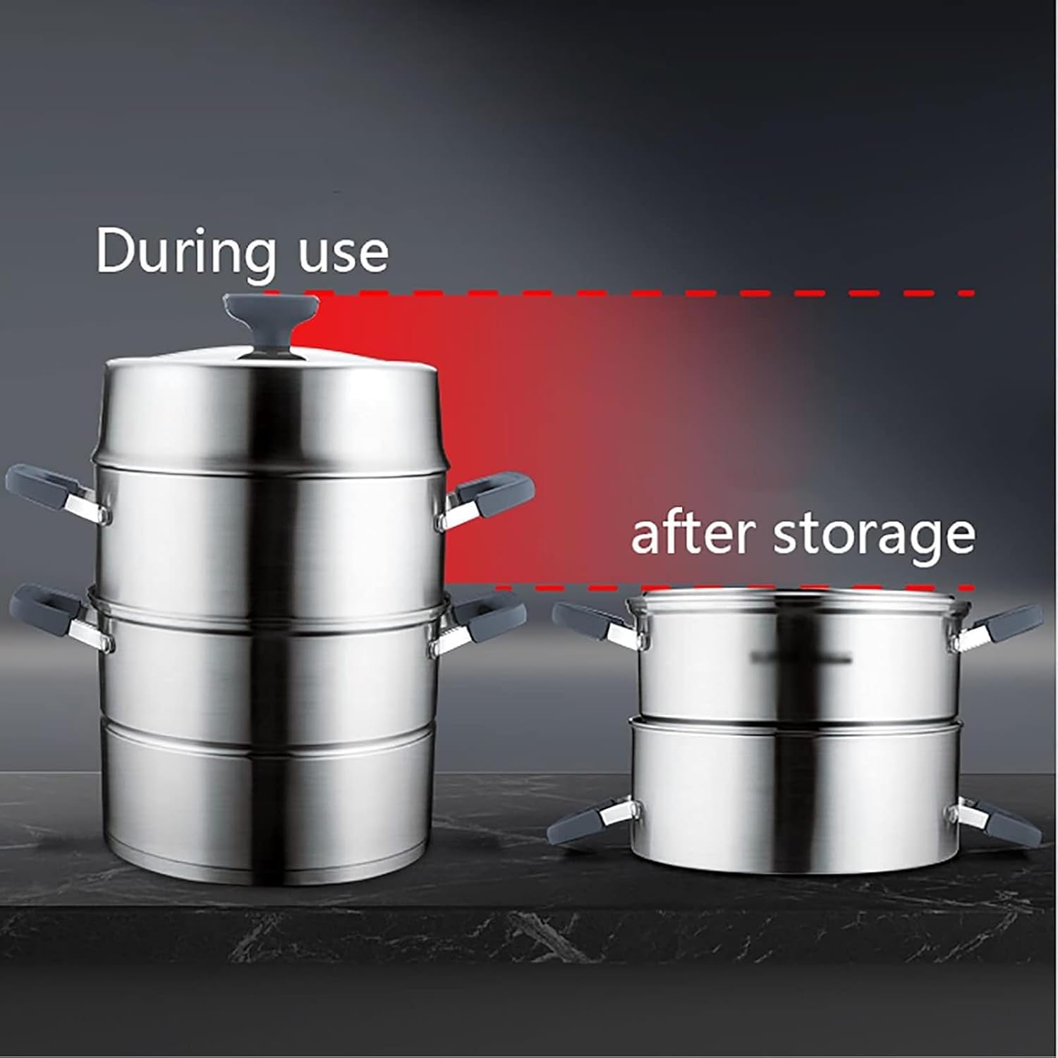 Food Grade 304 Stainless Steel Steamer Pot with 3-Layer Composite Pot Bottom for Steamed Seafood, Fish, and Chicken Soup - Soup Pot for Cooking (28cm