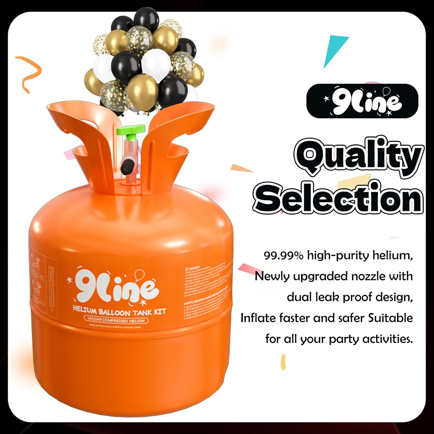 Helium Tank for Balloons At Home 13L Helium Tank, 50 Pack12-lnch Black&Gold Latex Balloons, 15 Foil Balloons, 1 Happy Birthday 5.9X3.6Ft Backdrop, 8 Accessory Tools