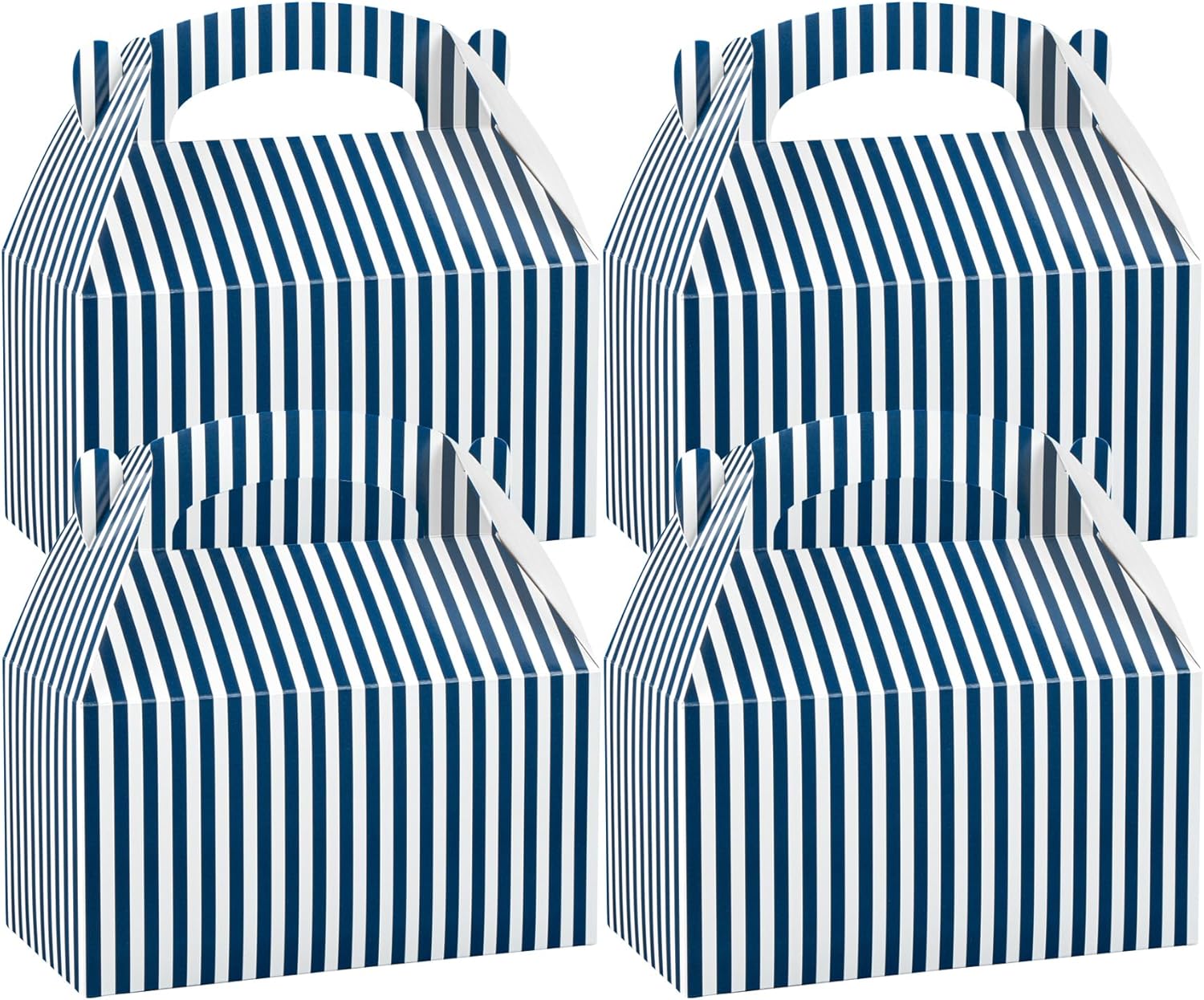 Restaurantware Bio Tek 9.5 x 5 x 5 Inch Gable Boxes For Party Favor, 100 Attractive Gift Boxes - Striped Design, With Built-In Handle, Blue And White Paper Barn Boxes, Disposable, For Parties