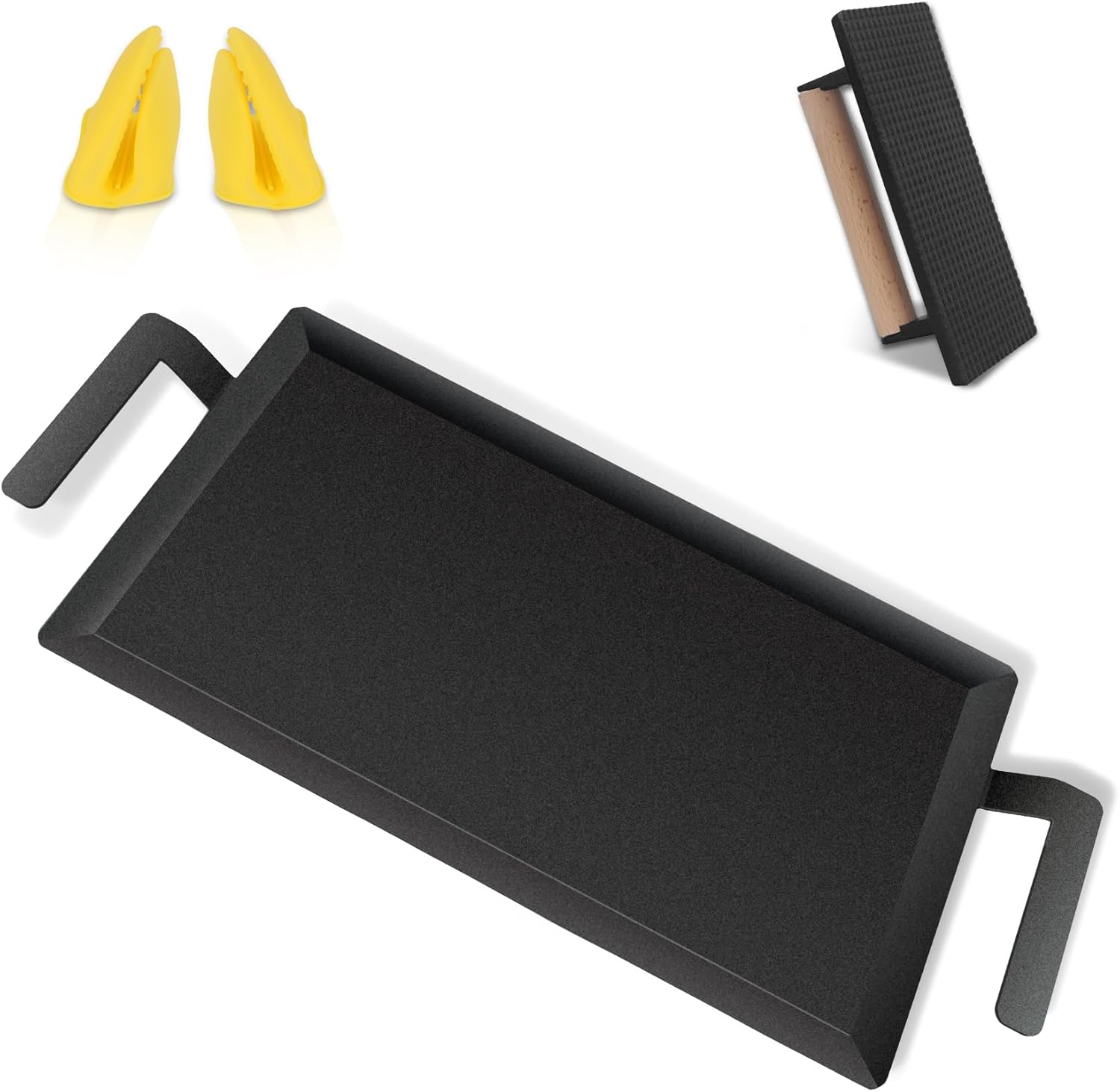 Large Carbon Steel Griddle for Stove Top, Gas Grill, Induction Cooktop and Ovens, Double Burner Griddle Comes with Grill Press, Pre-Seasoned Non-Stick Pan