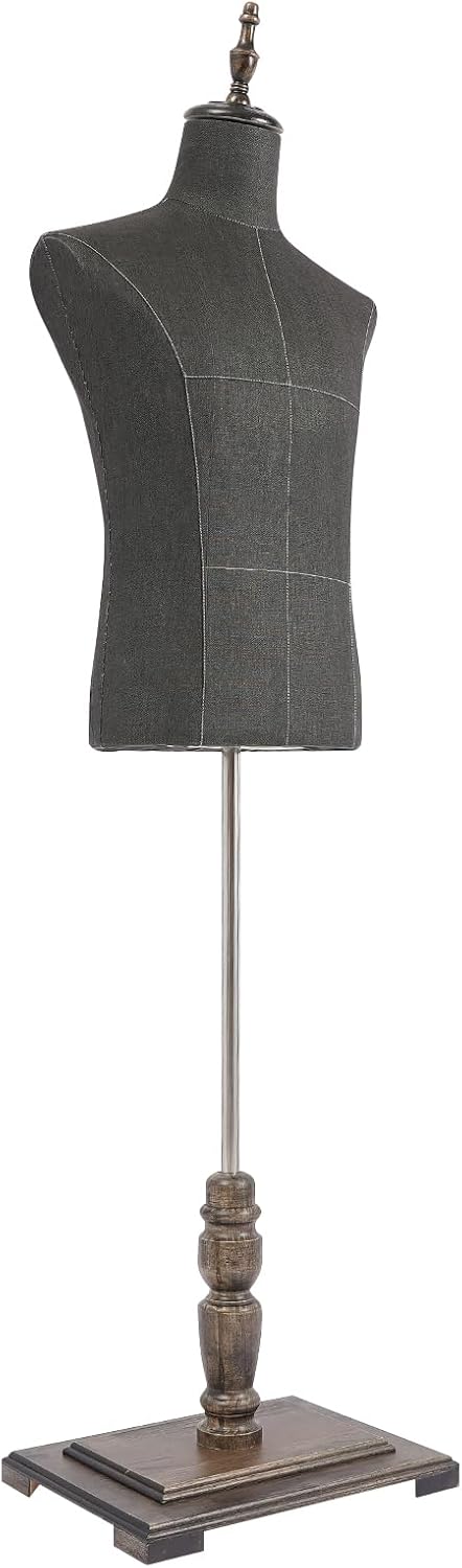 Male Mannequin with Retro Wooden Stand, Male Dress Form, Half-Length Model Form，59
