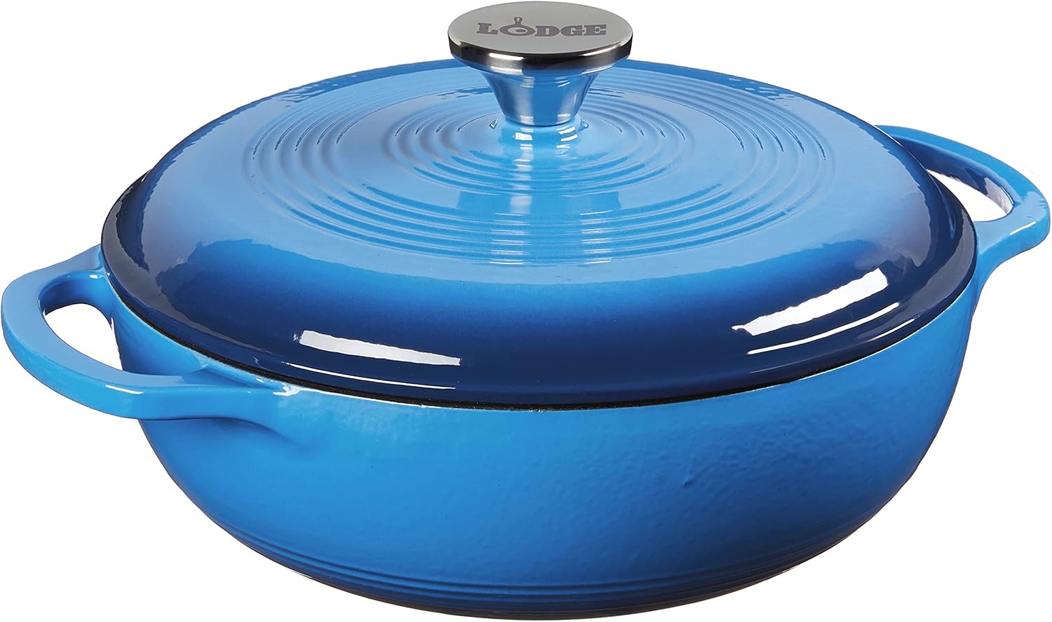 Lodge 3 Quart Enameled Cast Iron Dutch Oven with Lid – Dual Handles – Oven Safe up to 500° F or on Stovetop - Use to Marinate, Cook, Bake, Refrigerate and Serve – Indigo