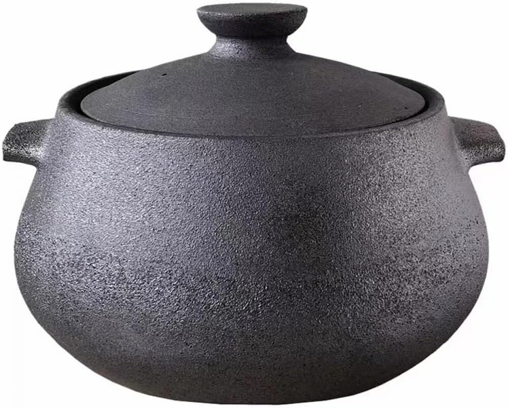 Old-Fashioned Ceramic Casserole Clay Pot, 5L Rice & Soup Pot, Retro Style for Gas Stoves, Oatmeal & Home Cooking
