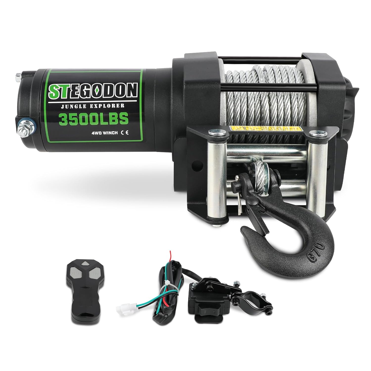 3500 lb. Winch 12V Electric Winch for ATV UTV Boat with Wired Remote and Wireless Remote, Roller Fairlead, Recovery Winch Steel Cable