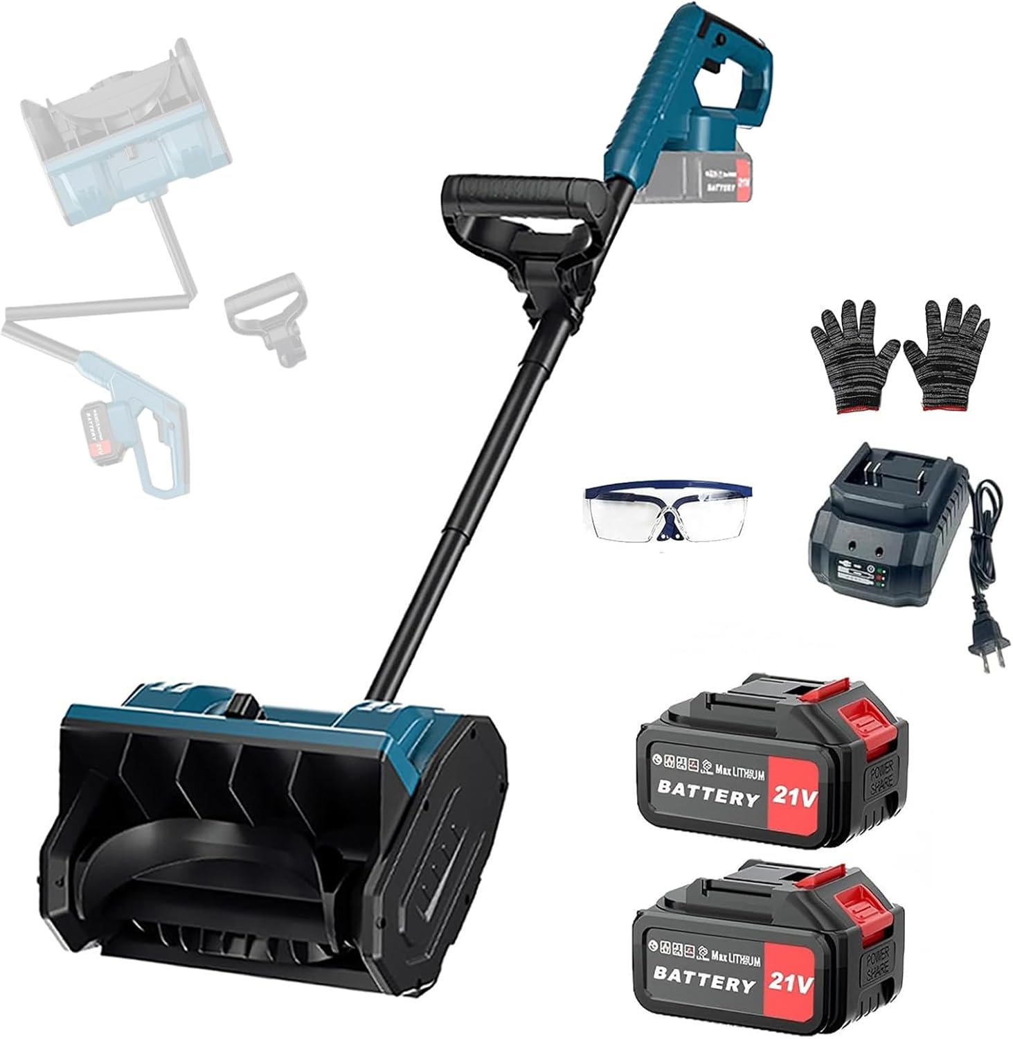 Cordless Snow Shovel with Direction Bar & Auxiliary Handl, with Battery&Charger Included,Rechargeable Outdoor Snow, for Patio, Farm Twobatteries