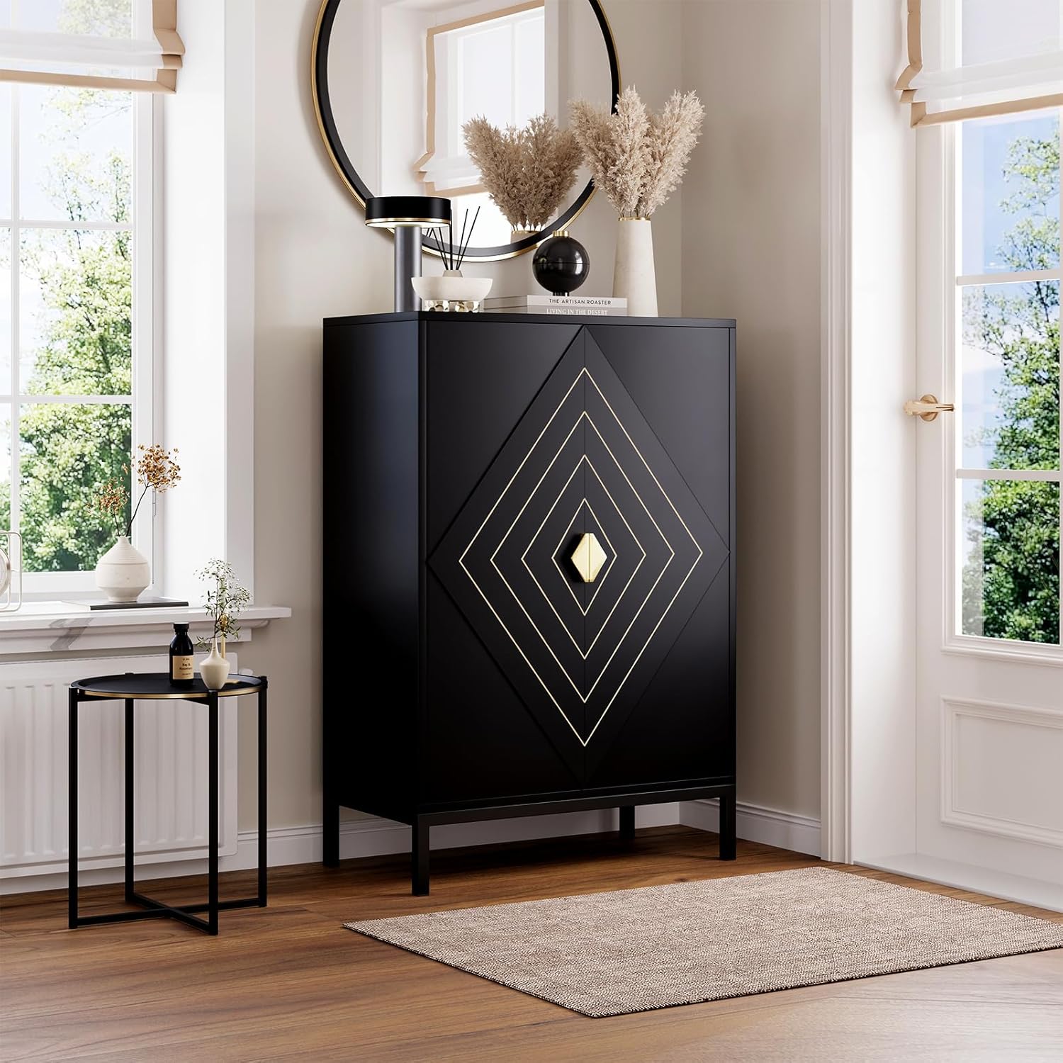 Wooden Shoe Cabinet with Doors, 5-Tier Shoe Storage Cabinet with Adjustable Shelves, Narrow Shoe Rack Organizer Cabinet for Entryway, Hallway (Black)