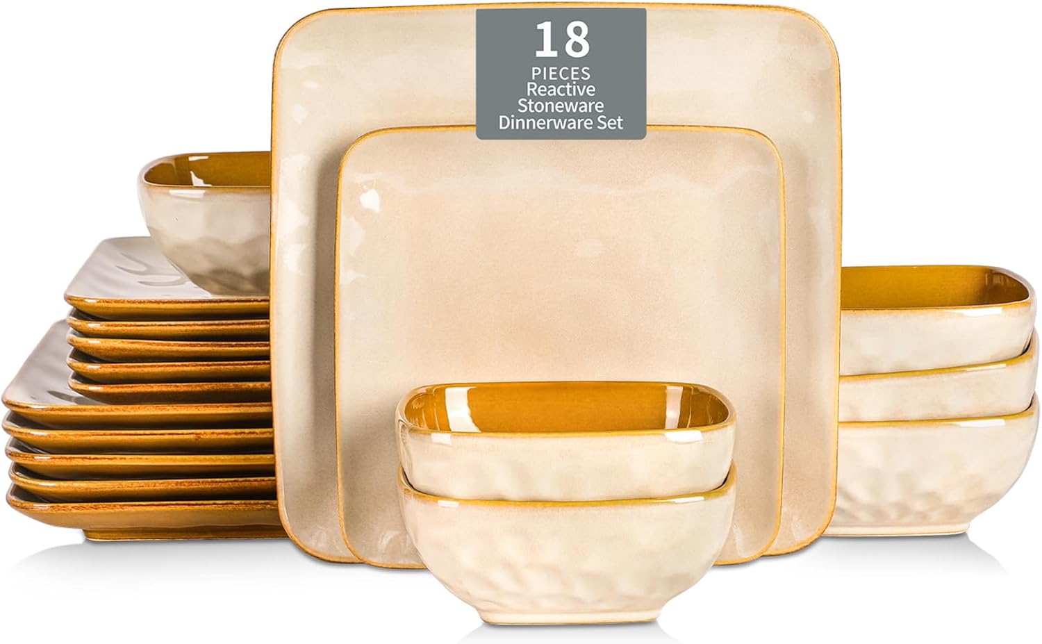 vicrays Ceramic Square 12 Pieces Dinnerware Set - Dinner Plates Salad Plates Cereal Bowls Set Service for 4 - Scratch Resistant Microwave Oven Dishwasher Safe - Cherry Red