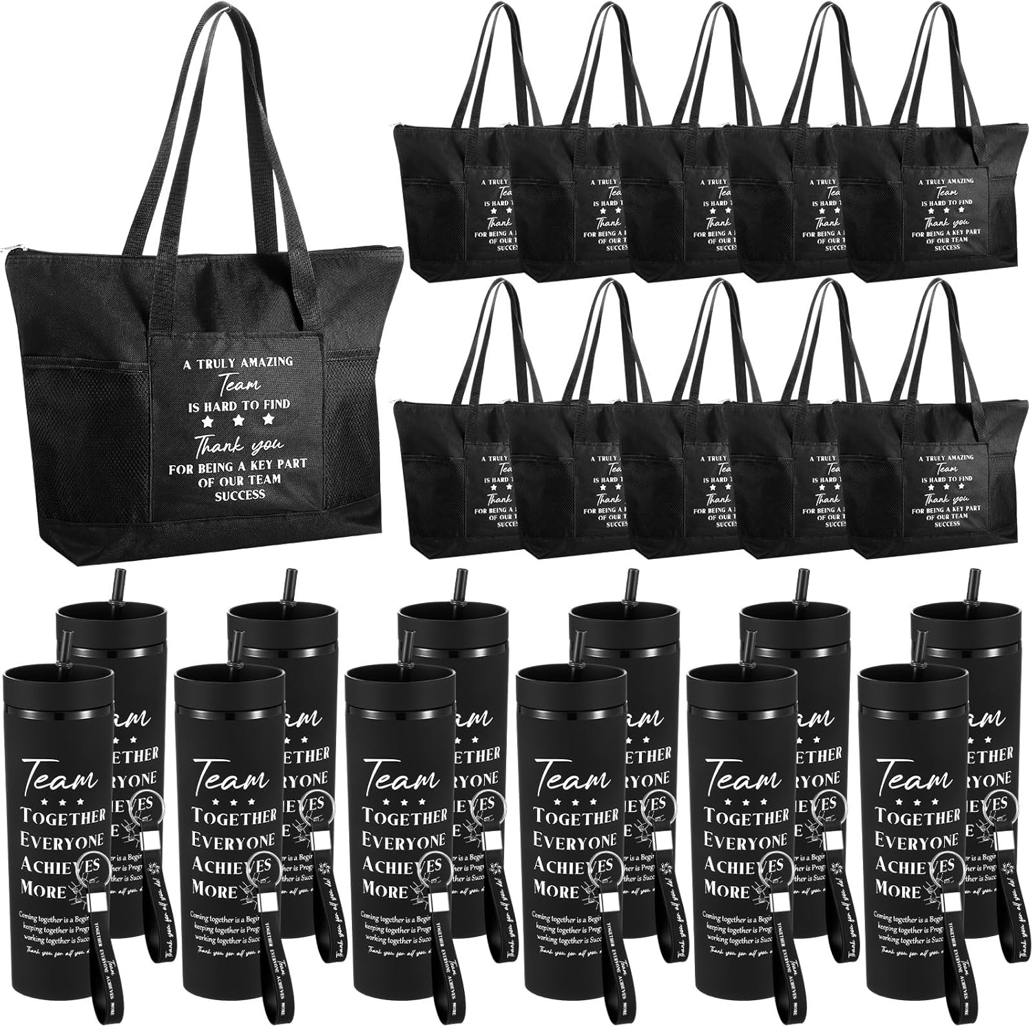 Paterr 36 Pcs Team Thank You Gifts Bulk Employee Appreciation Cups 16 Oz Large Tote Inspirational Bags and Keychains