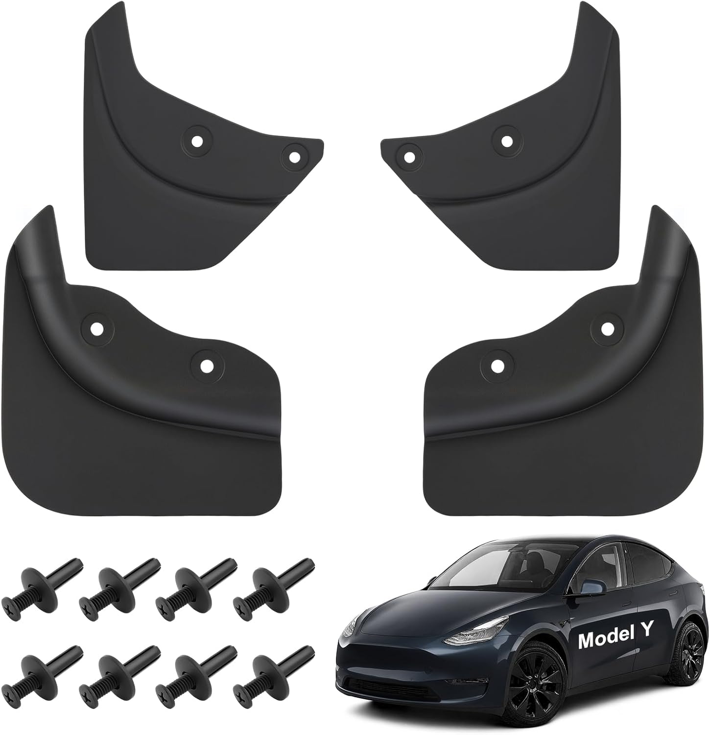 2025 Tesla Model Y Mud Flaps, No Drill Splash Guards Car Accessories, All Weather Custom Fit Tesla Model Y 2019~2024 Exterior Mud Guards Body Kits for Road Debris & Paint Protection (Set of 4)