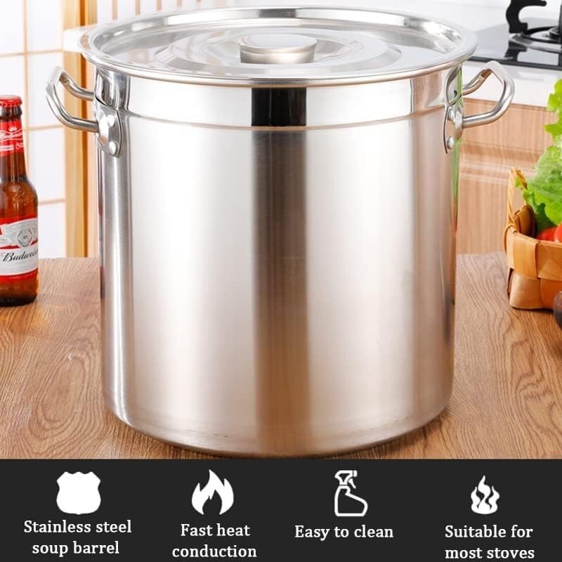 Stainless Steel Stockpot with Lid & Strainer Basket - Perfect for Crawfish, Seafood Boil, Pasta, and Soup Cooking(70 Litres)