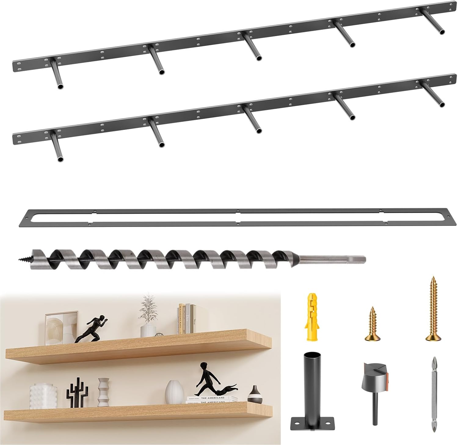 Hidden Floating Shelf Bracket 58 inch Heavy Duty Floating Shelf 2PCS Thickened Solid Steel Hardware for Hidden Wall Shelves Support Kitchen/Living Room/Office (6 inch Rods)