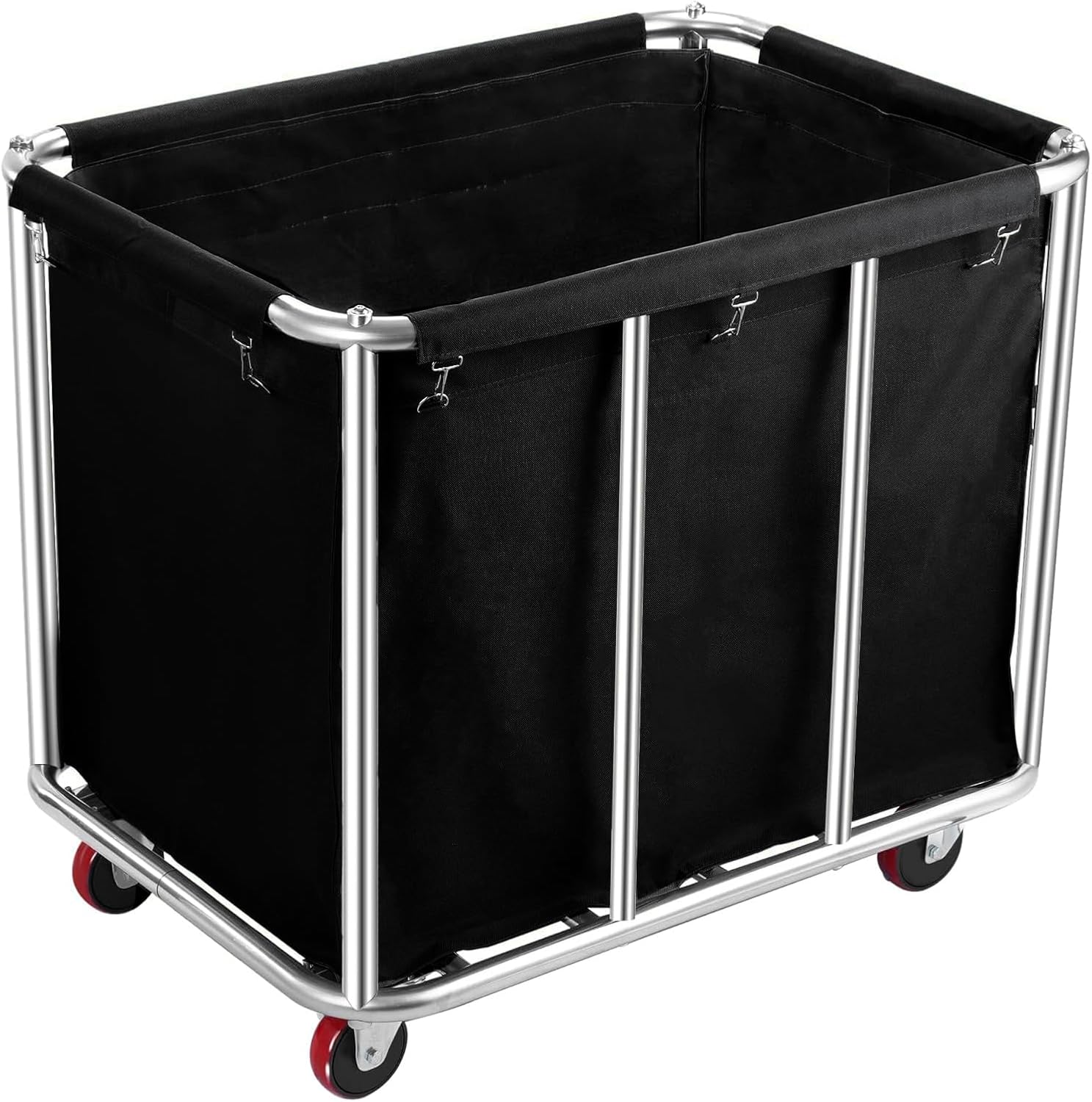 Commercial Laundry Cart with Wheels, 400L Large Capacity Heavy Duty Stainless Laundry Basket,Laundry Sorter for Clothes Storage,330 lbs Load (Black)