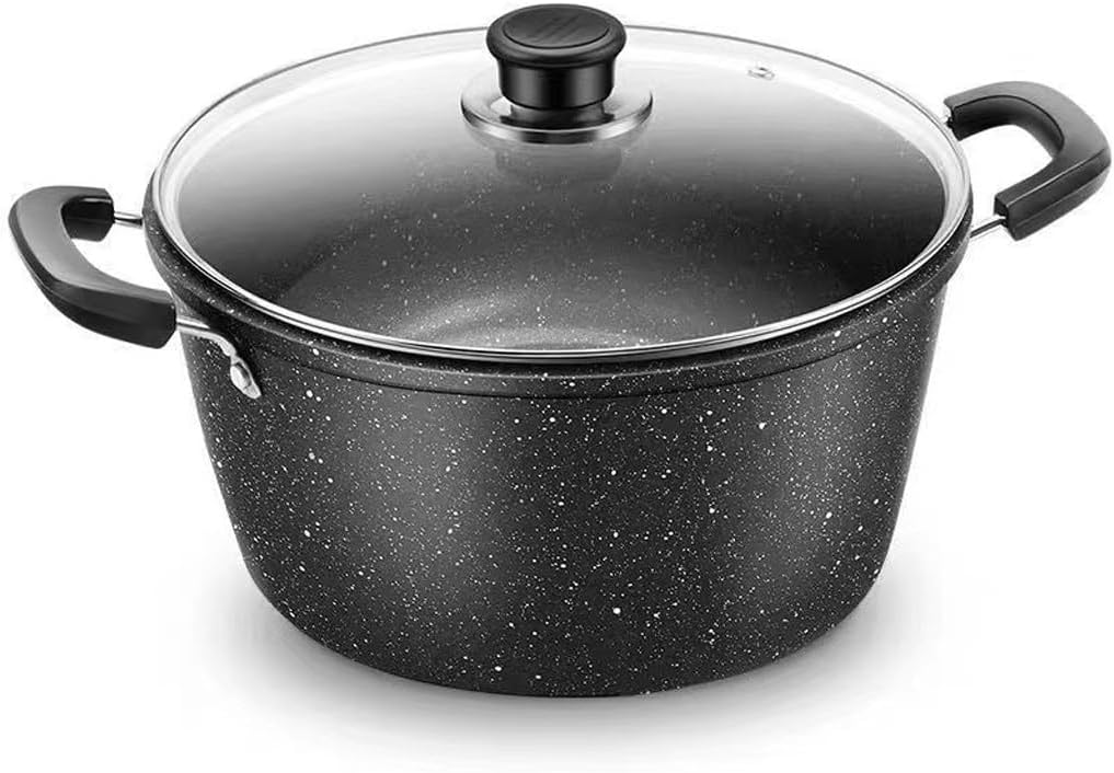 Nonstick Hot Pot With Temped Glass Lid Aluminum Stock Soup With Heat Resistant Handle Chinese Hotpot