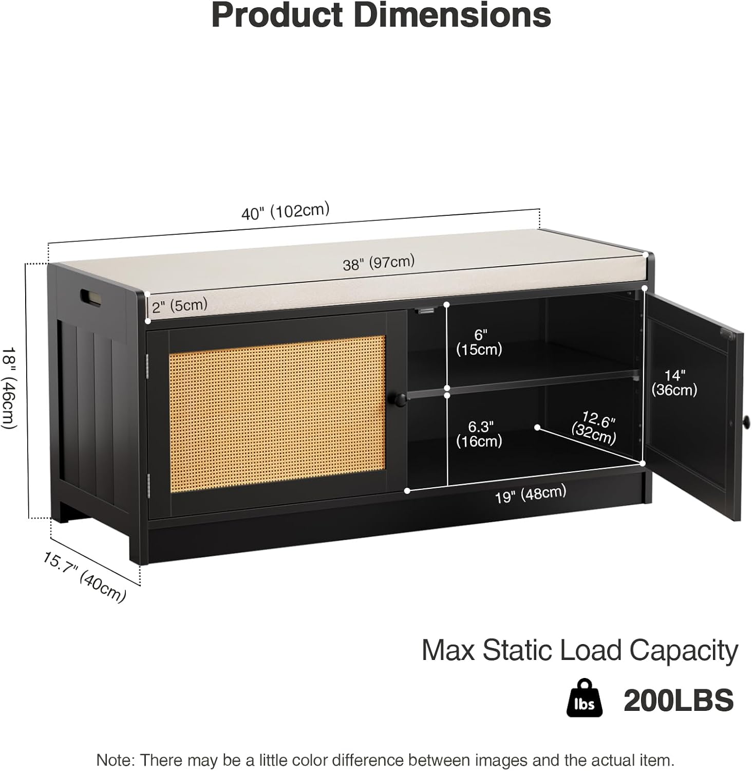 Entryway Shoe Bench with Storage, 2 Doors 2-Tier Rattan Shoe Cabinet with Padded Cushion & Adjustable Shelves, Boho Shoe Organizer Storage Bench for Hallway, Bedroom, Entrance